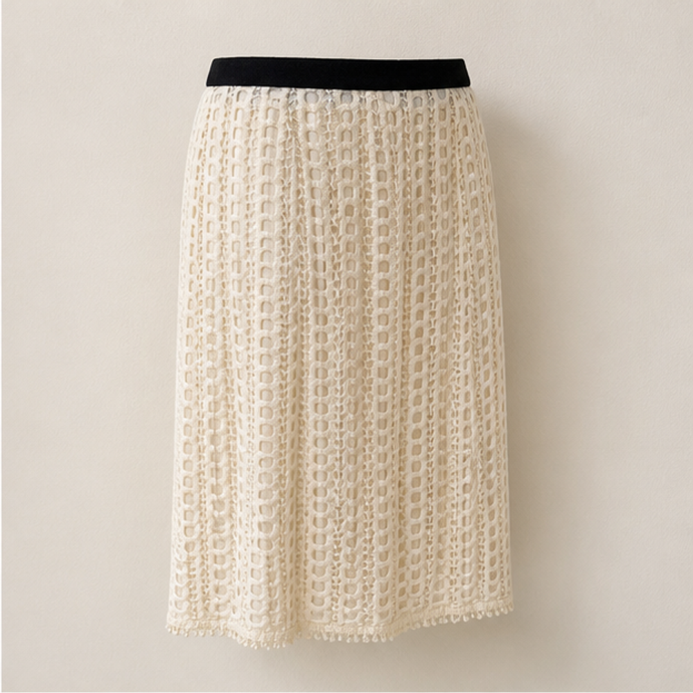 Chloe vintage cream cotton lace skirt left front view