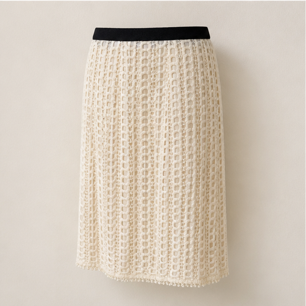 Chloe vintage cream cotton lace skirt right front view