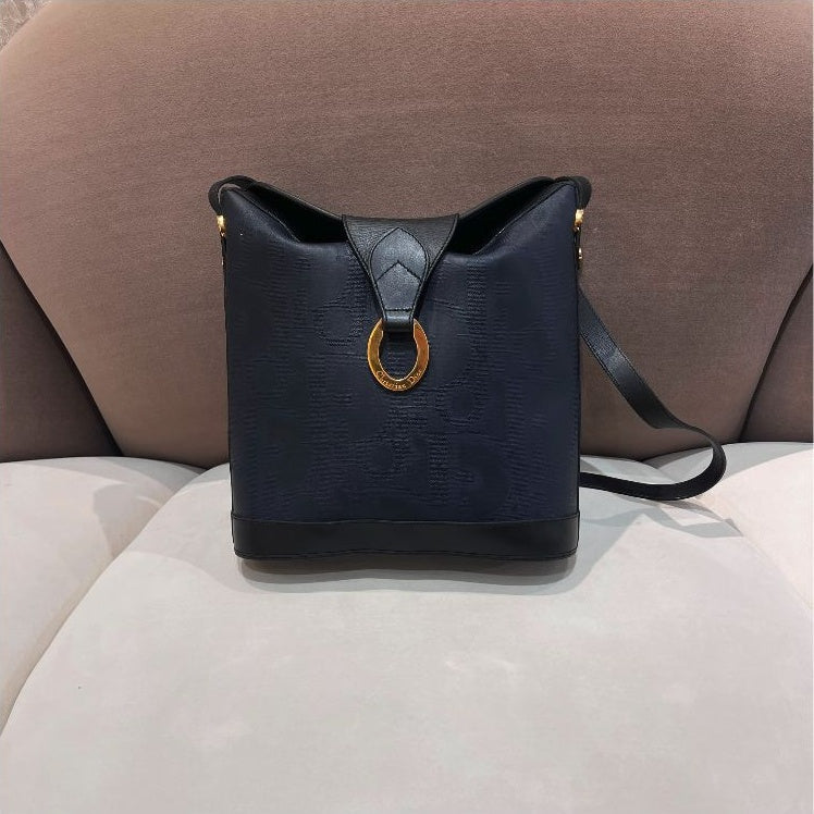 Christian Dior Vintage navy and black gold ring shoulder bag – front view