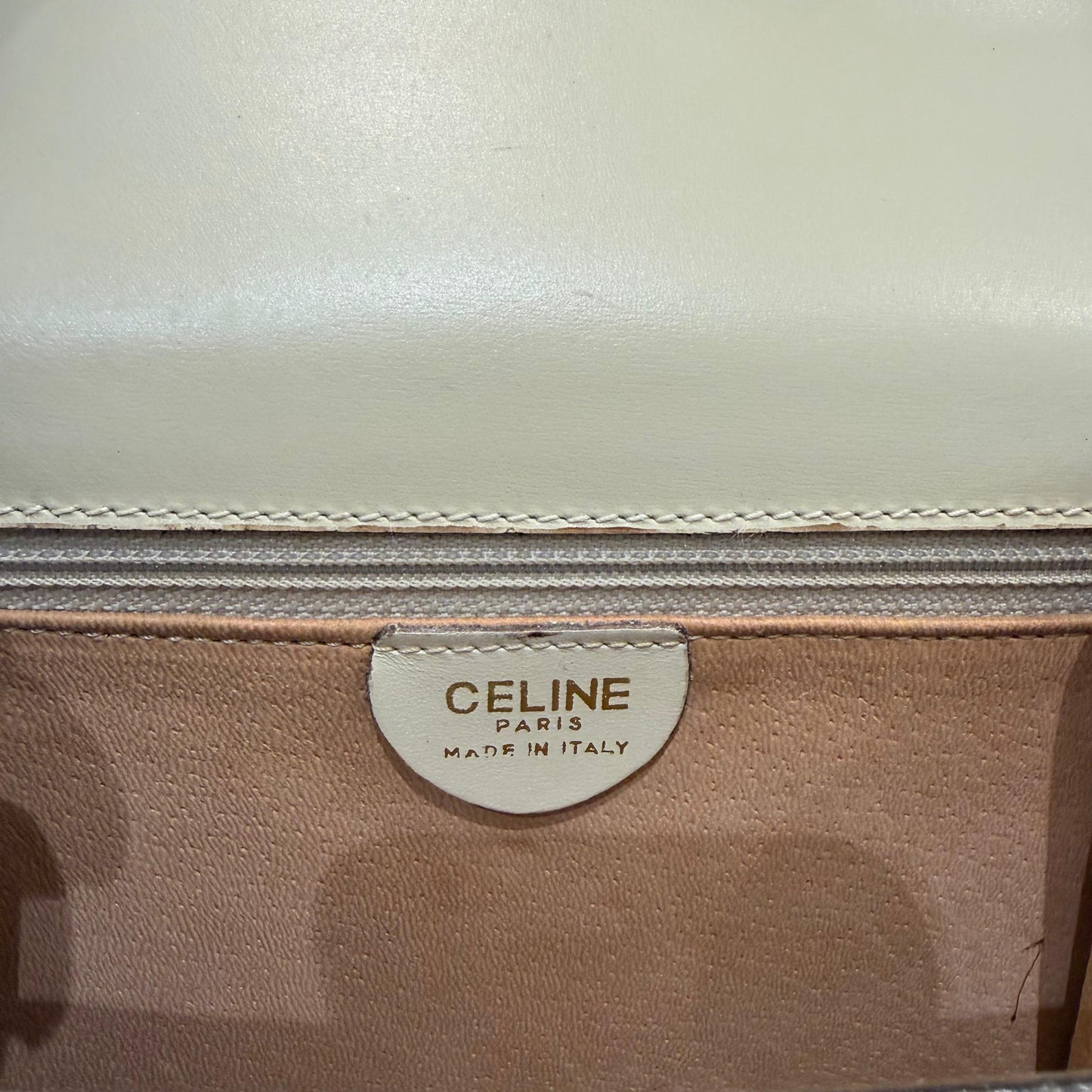 Celine Vintage Golden Lock Light Beige Leather Shoulder Bag
