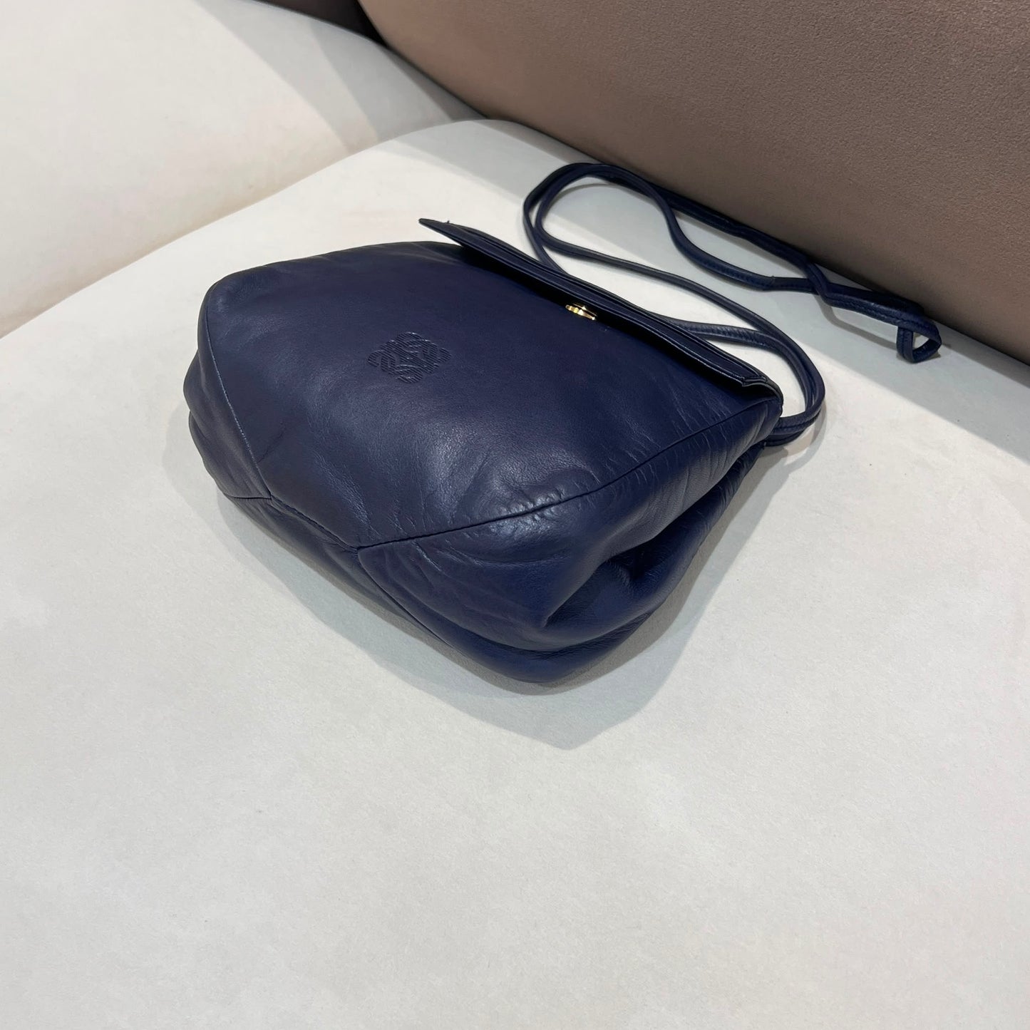 Loewe Vintage Navy Leather Anagram Saddle Shoulder Bag