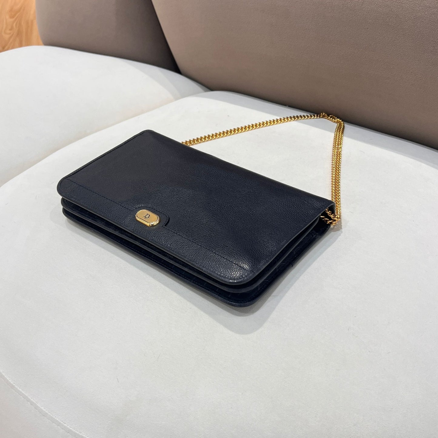 Christian Dior Vintage Cd Logo Navy Leather Chain Envelope Shoulder Bag