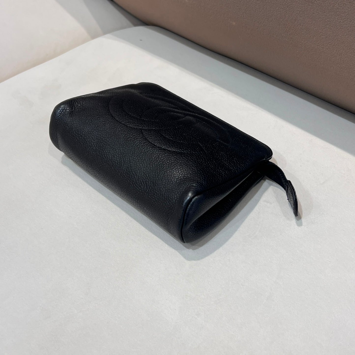 Chanel Vintage Black Caviar Leather Cc Zip Pouch