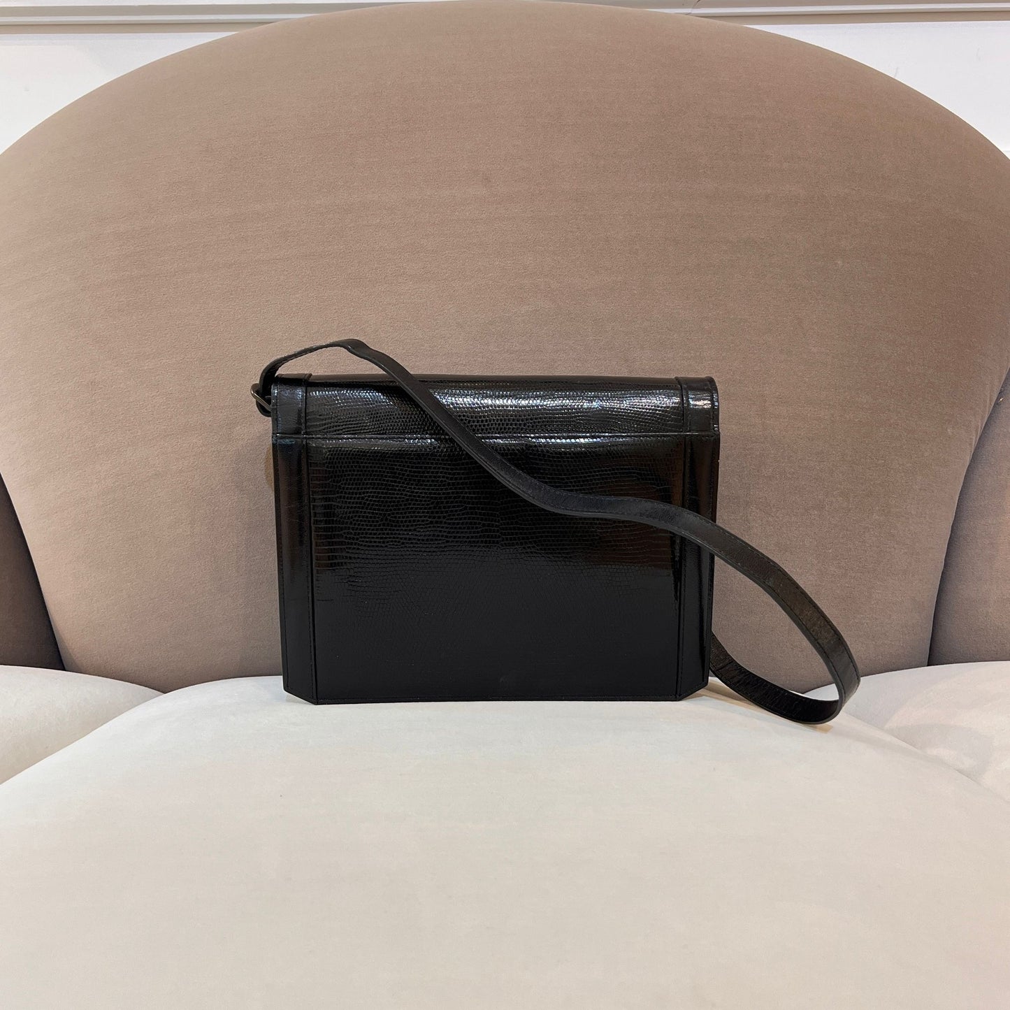 Yves Saint Laurent Vintage Lizard Embossed Leather Flap Shoulder Bag