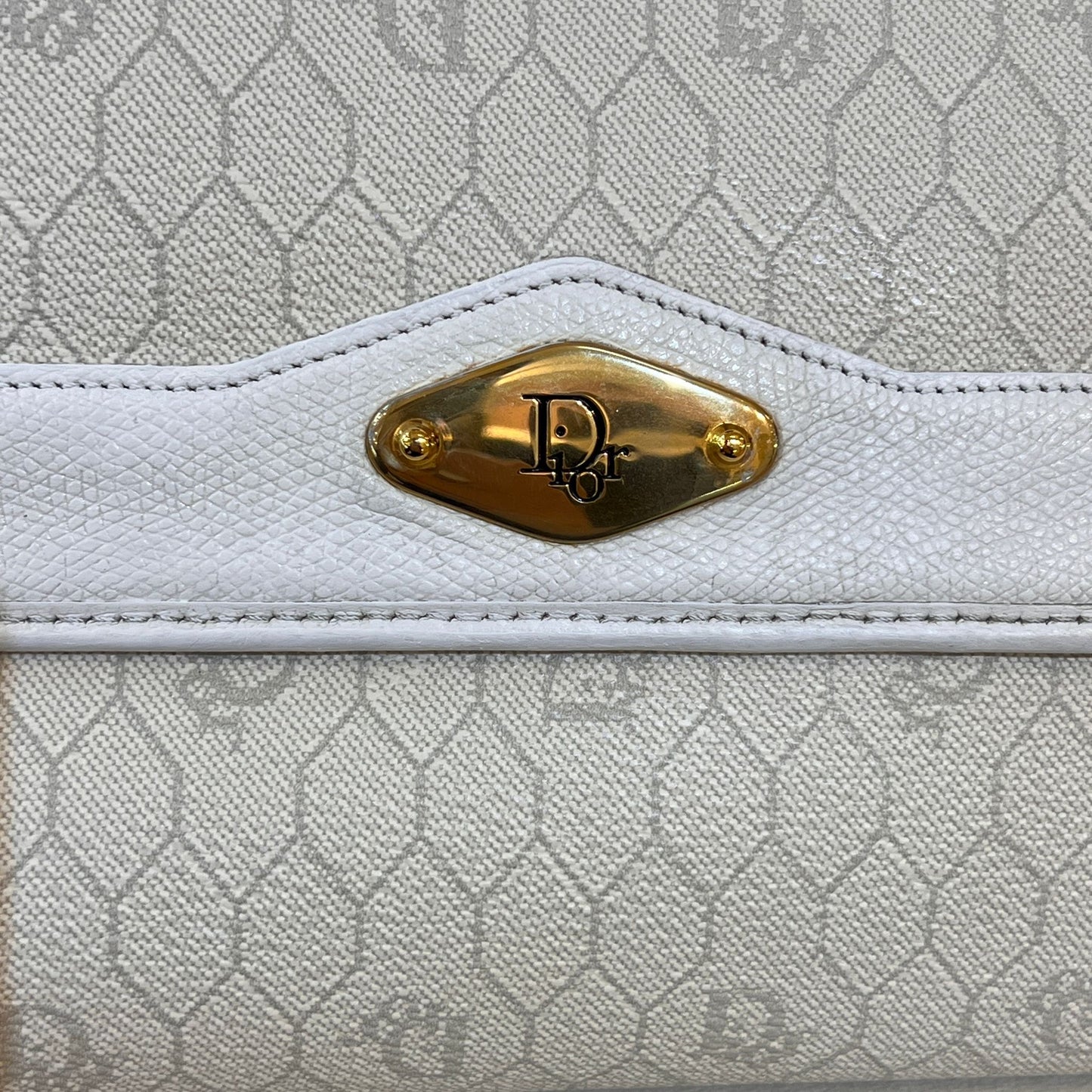 Christian Dior Vintage Honeycomb White Leather Gold Chain Shoulder Bag