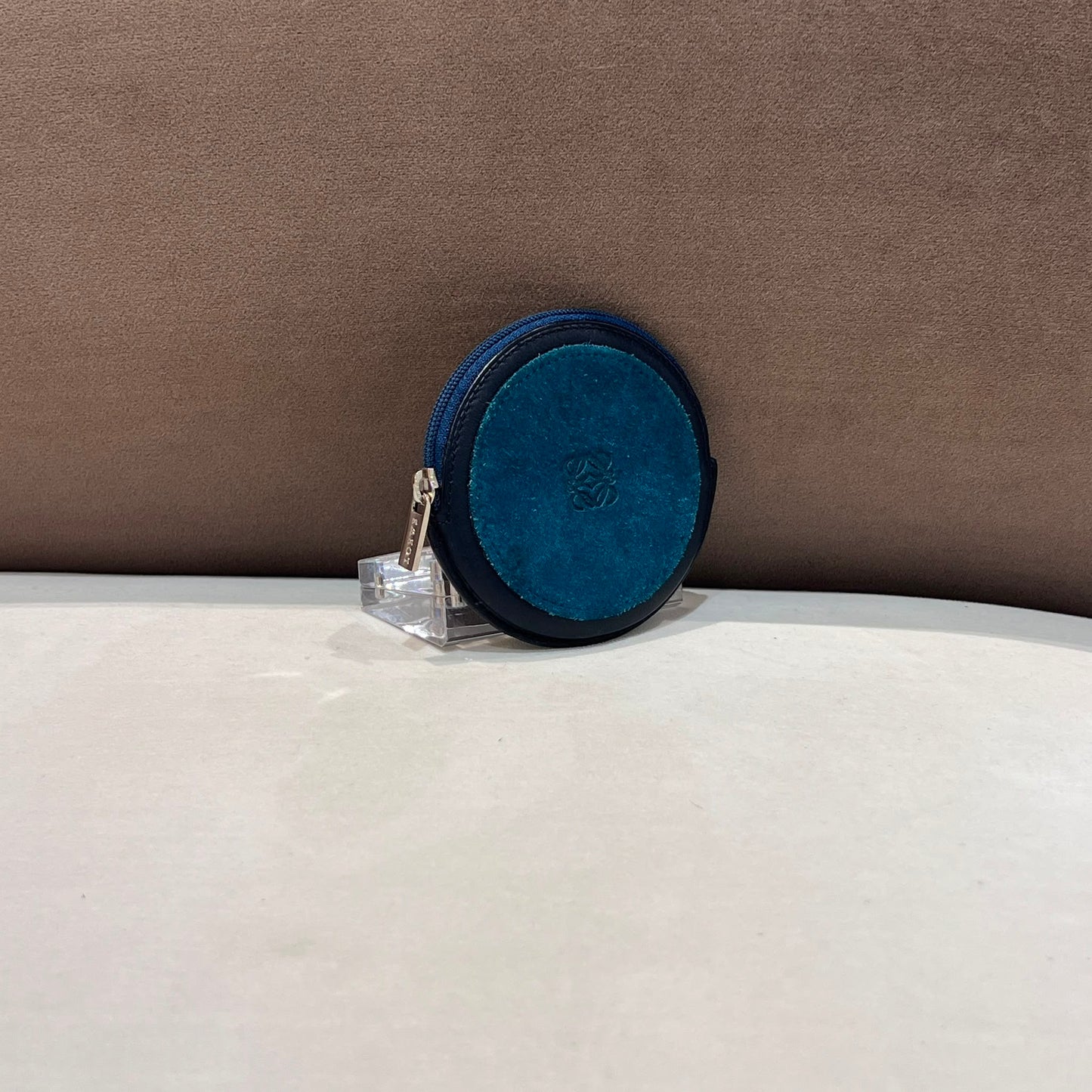 Loewe Vintage Round Suede & Leather Anagram Coin Purse