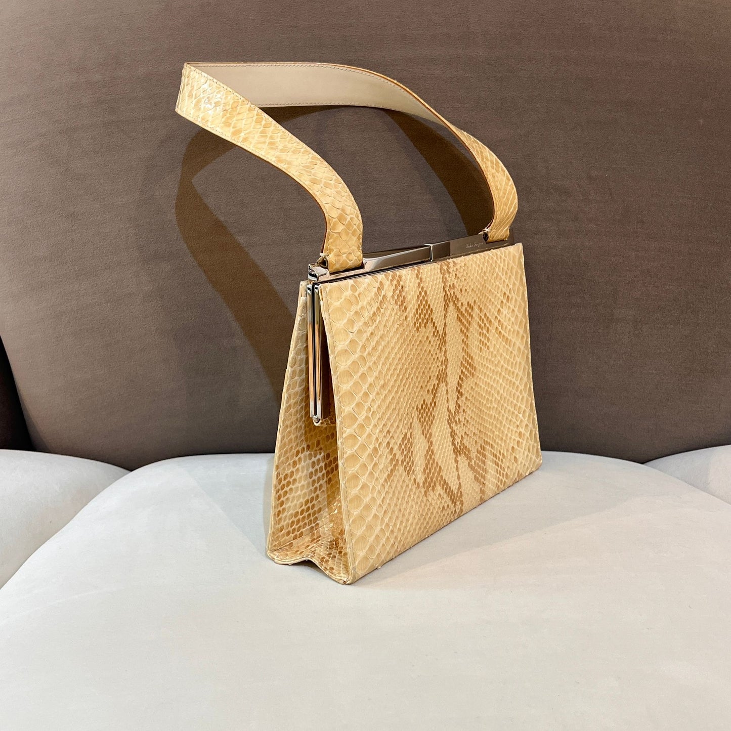 Salvatore Ferragamo Vintage Gancini Beige Python Tote Bag