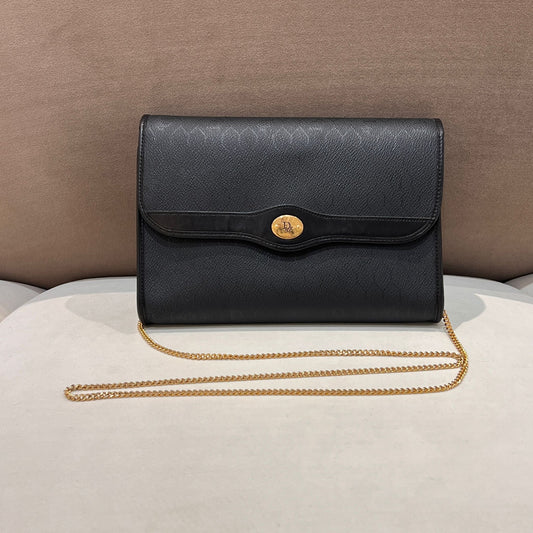 Christian Dior Vintage Black Honeycomb Leather Chain Shoulder Bag