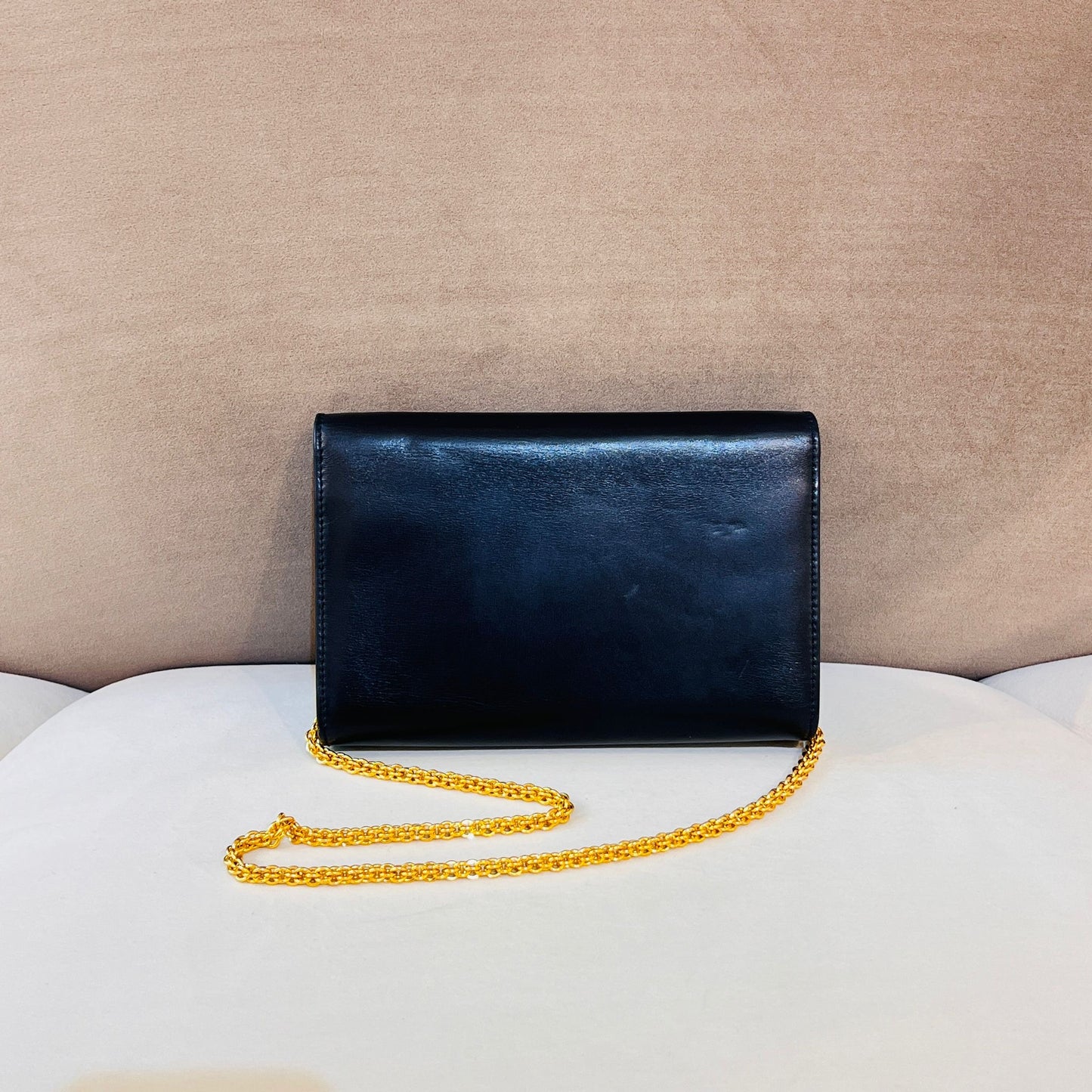 Bally Vintage 3-Ways Golden Medallion Black Leather Chain Shoulder Bag