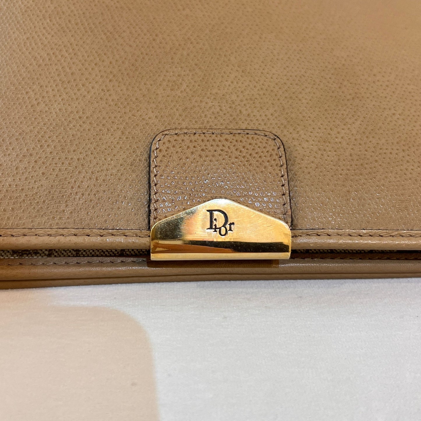 Christian Dior Vintage Honeycomb Beige Leather Chain Shoulder Bag