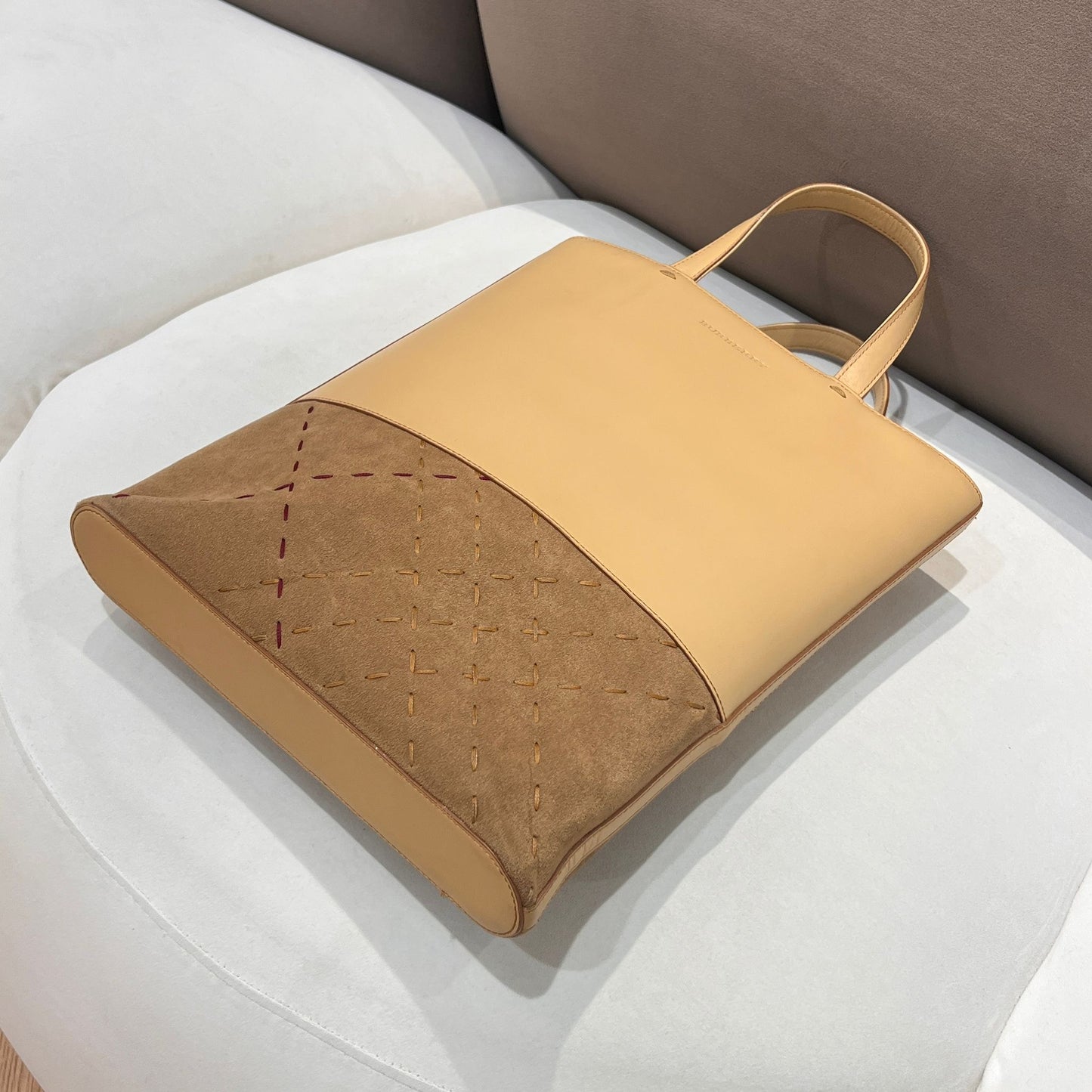 Burberry Vintage Beige Leather Two-Tone Structured Tote Bag