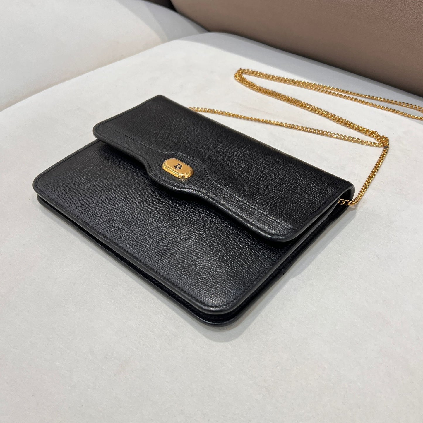 Christian Dior Vintage Black Leather Push-Lock Mini Shoulder Bag