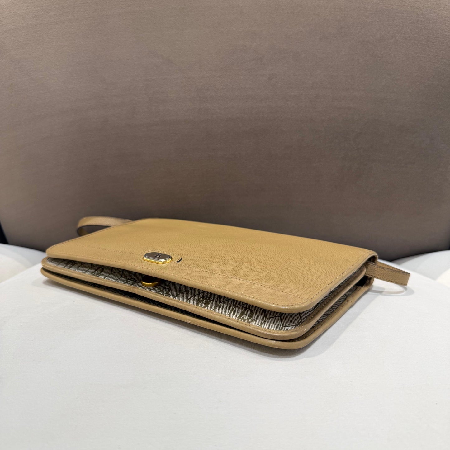 Christian Dior Vintage Beige Leather Envelope Shoulder Bag
