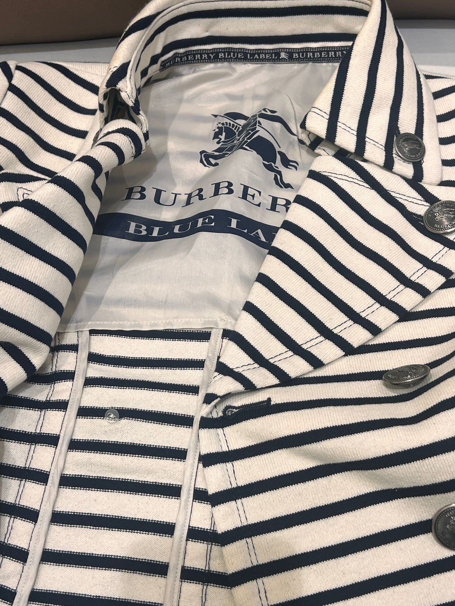 Burberry Blue Label Vintage Striped Double-Breasted Cotton Jacket
