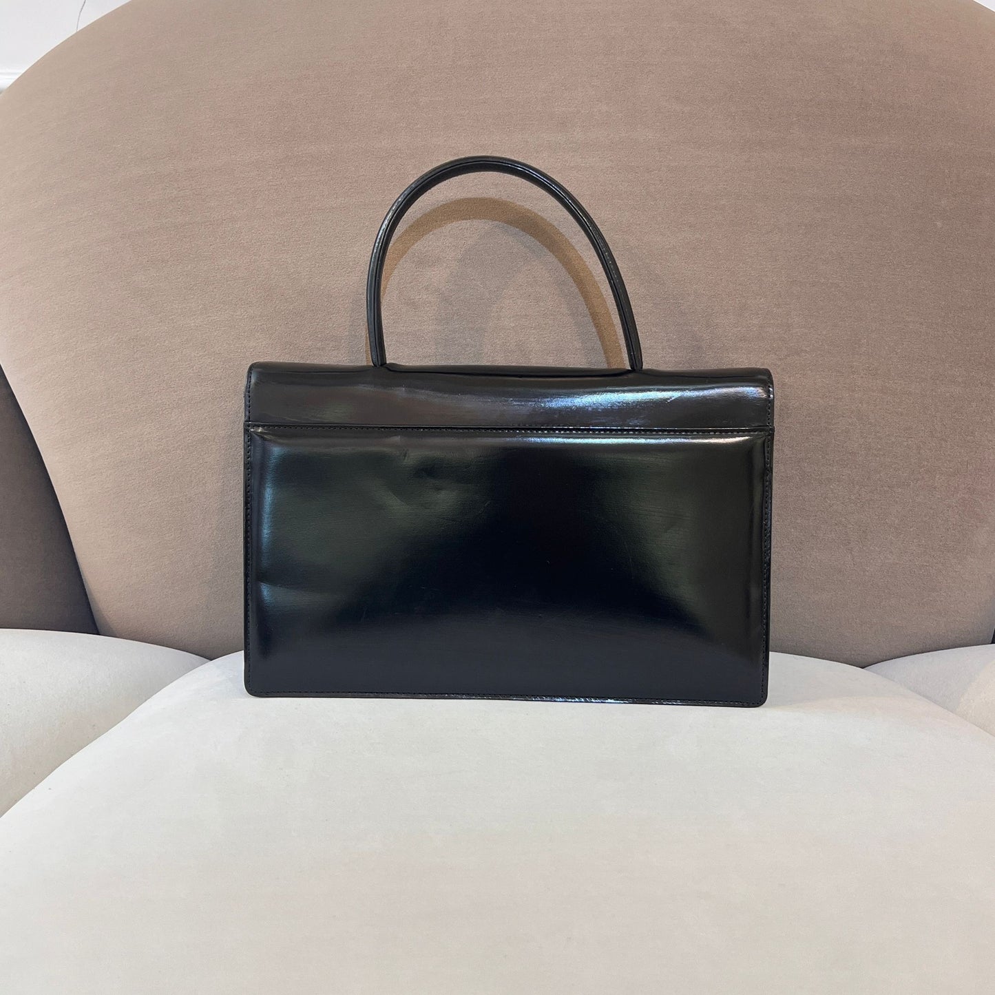 Givenchy Vintage 4G Logo Structured Black Leather Top Handle Bag
