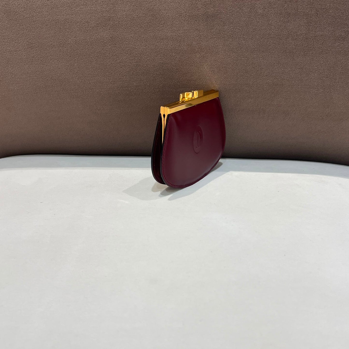 Cartier Vintage Bordeaux Leather Kiss Lock Coin Purse