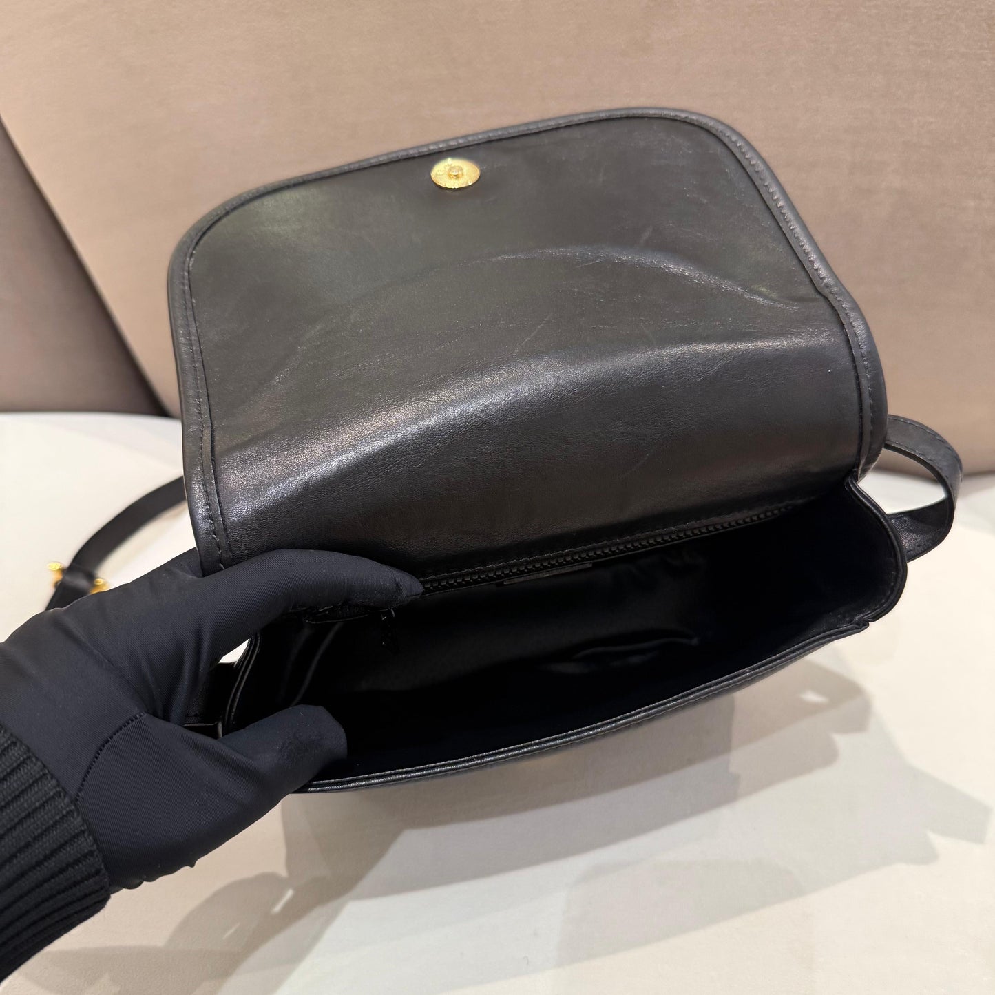 Celine Vintage Gancini Mini Flap Black Calfskin Shoulder Bag