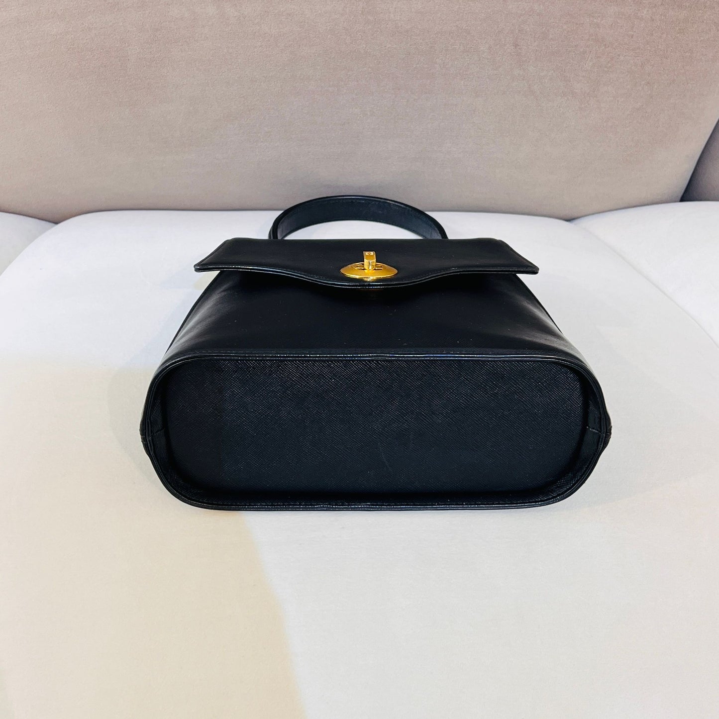 Givenchy Vintage Turn Lock Black Leather Top Handle Bag