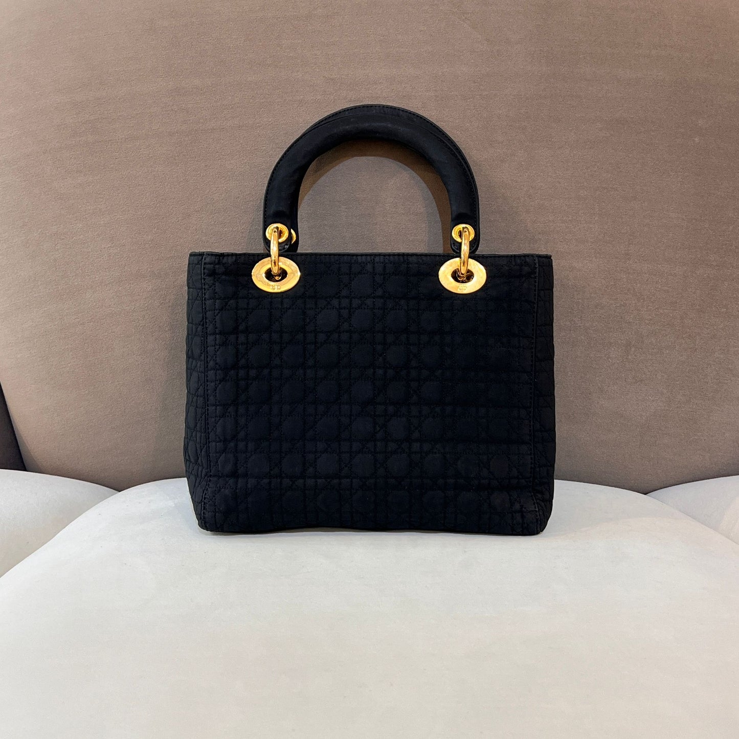 Christian Dior Vintage Lady Dior Cannage Nylon Black Handbag