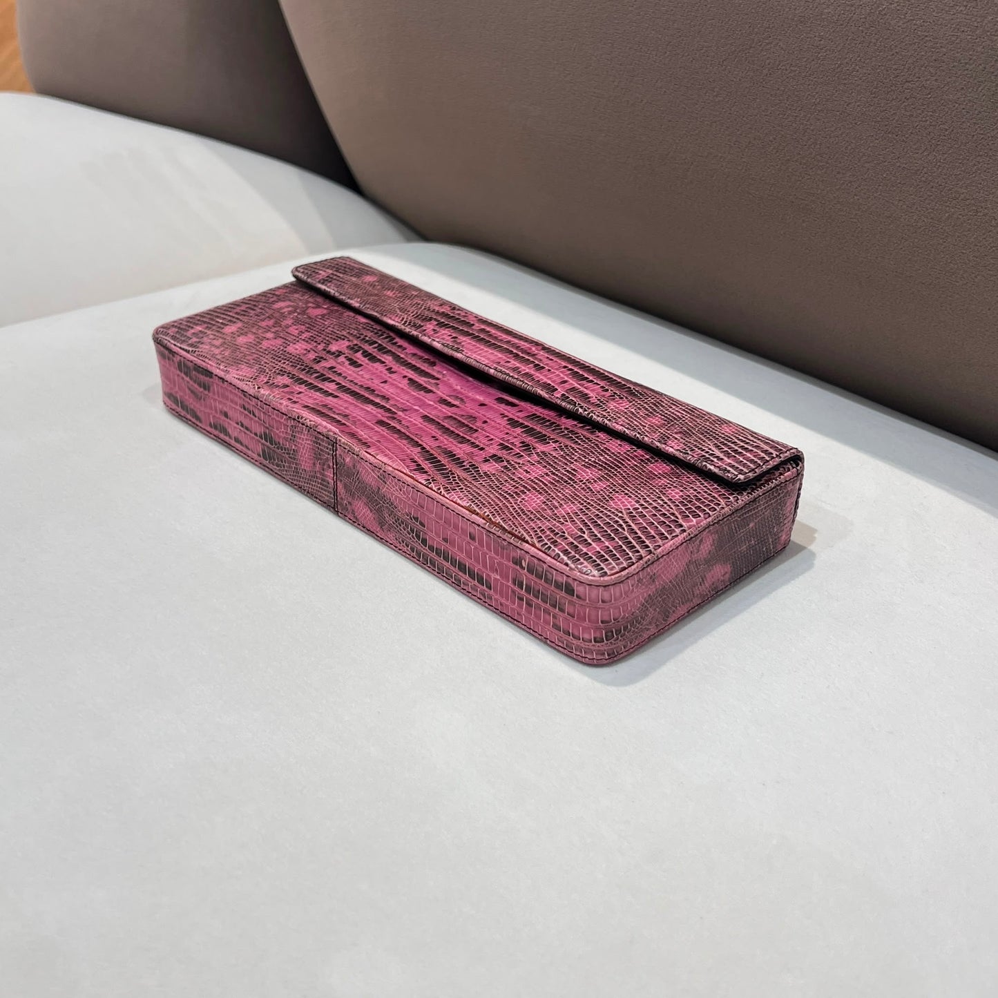 Prada Vintage Pink Lizard-Textured Leather Clutch Pouch