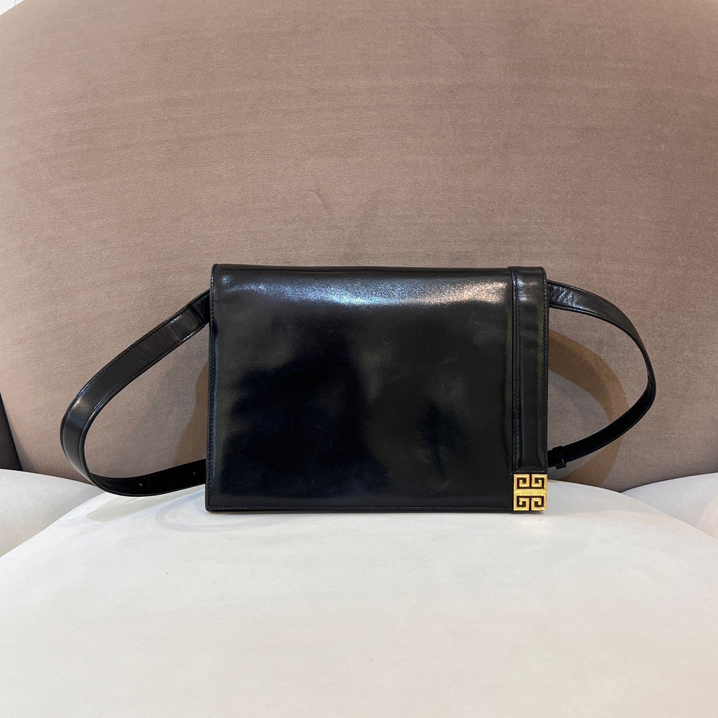 Givenchy Vintage 4G Logo 2-Way Black Leather Handbag