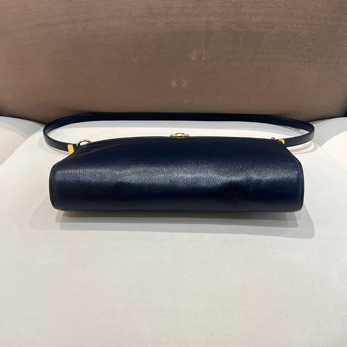 Christian Dior Vintage Navy Leather Structured Shoulder Bag
