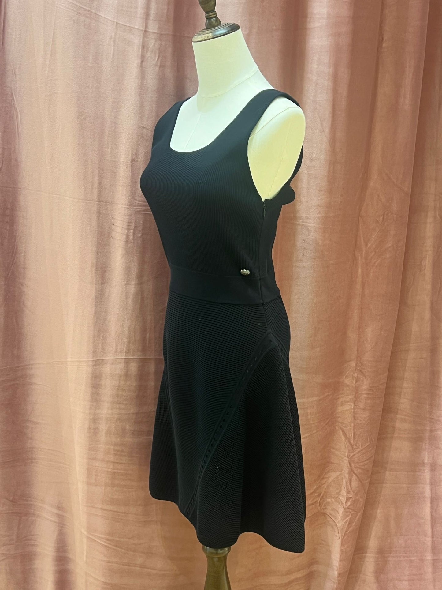 Chanel Vintage Black Sleeveless Knit Structured Flared Dress