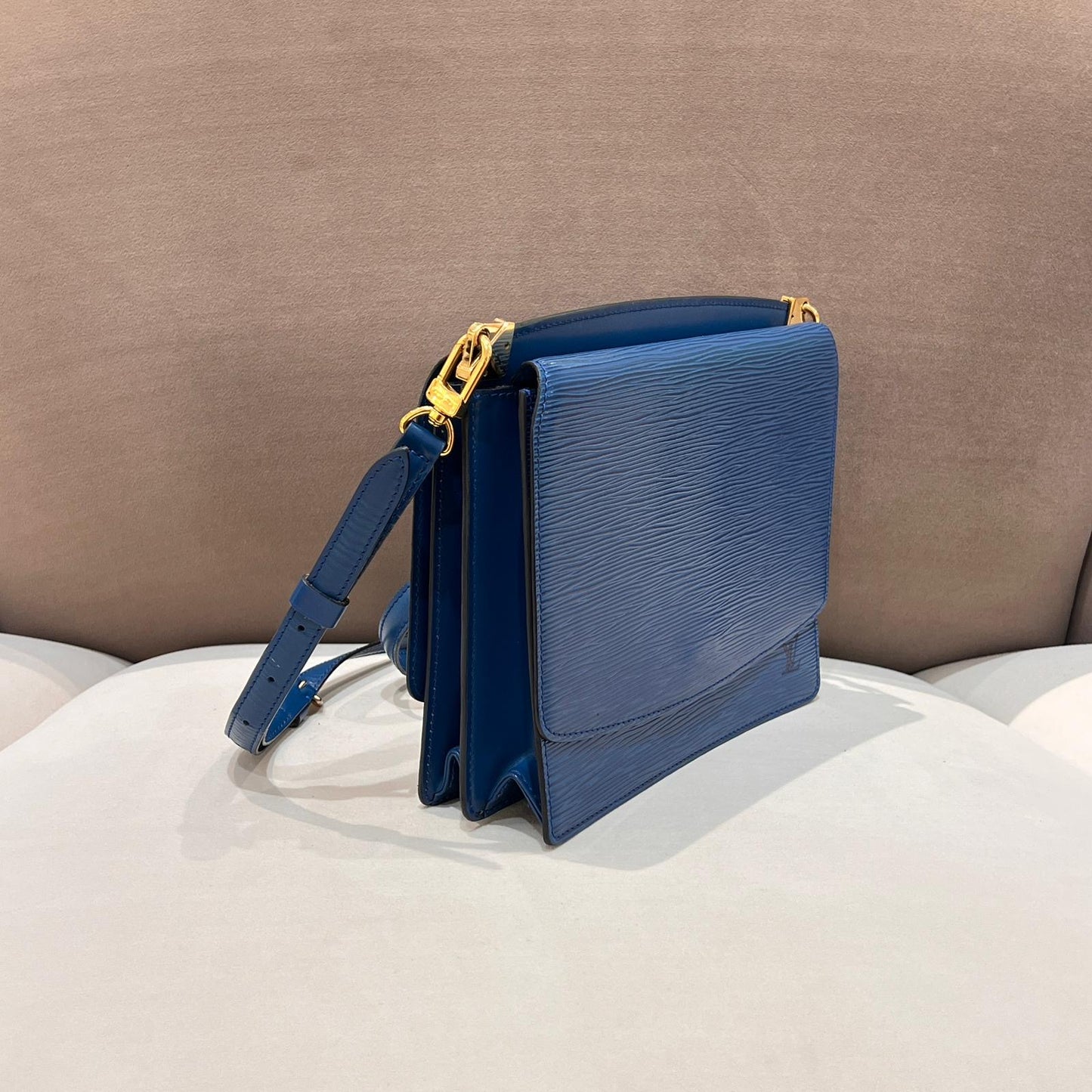 Louis Vuitton Vintage Epi Grenelle Blue Structured Shoulder Bag