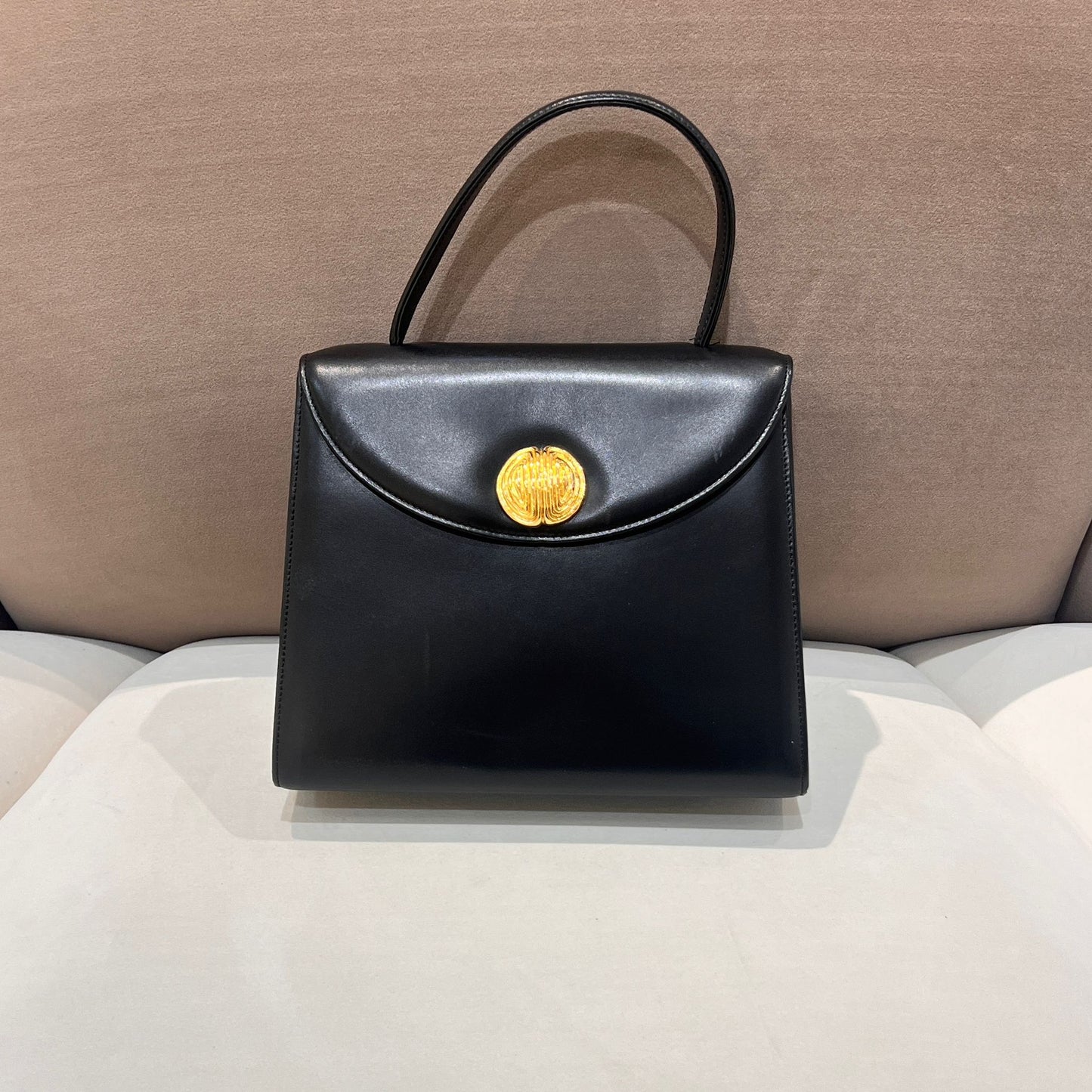 Givenchy Vintage Black Leather Top Handle Structured Handbag
