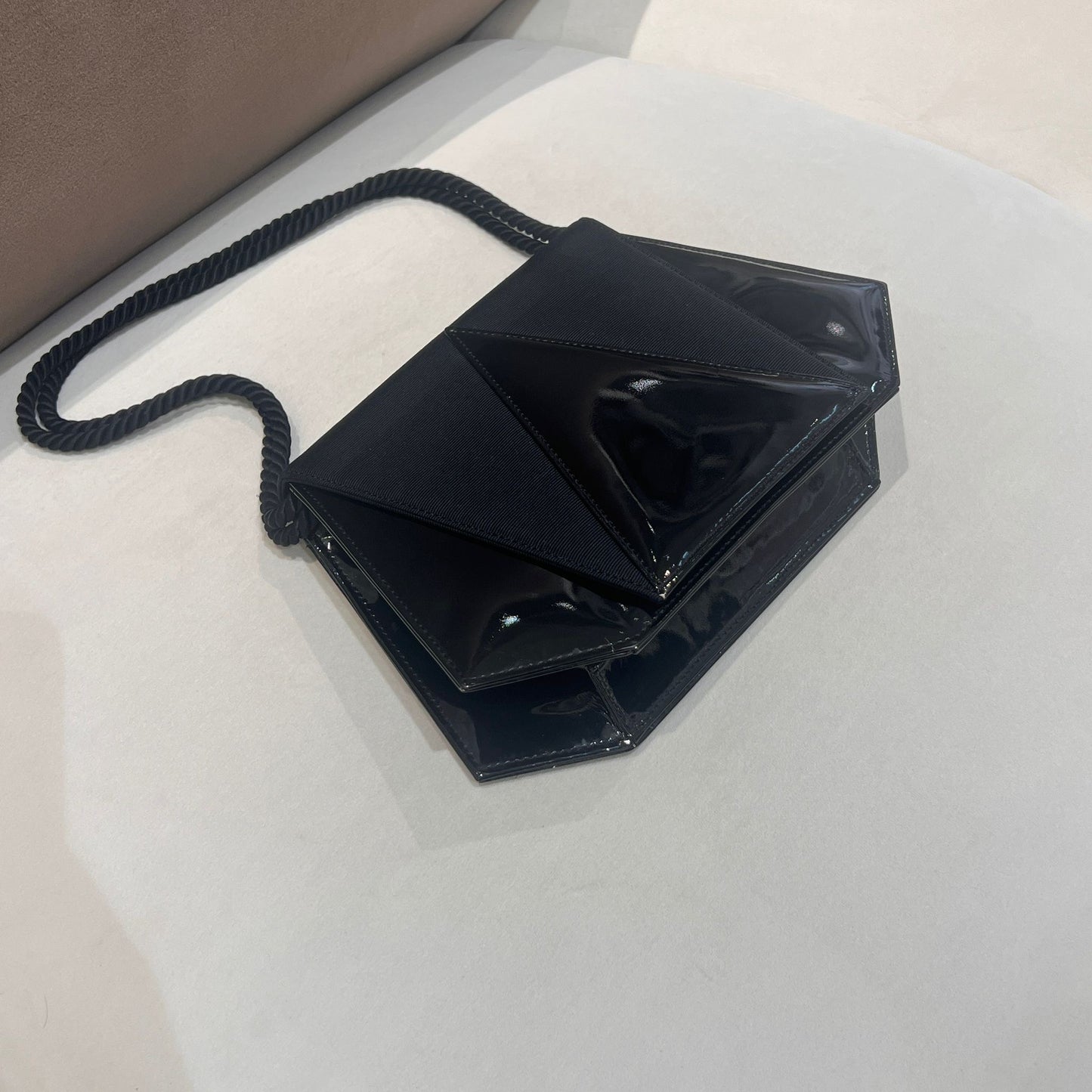 Vintage Geometric Leather Black Triangular Flap Shoulder Bag