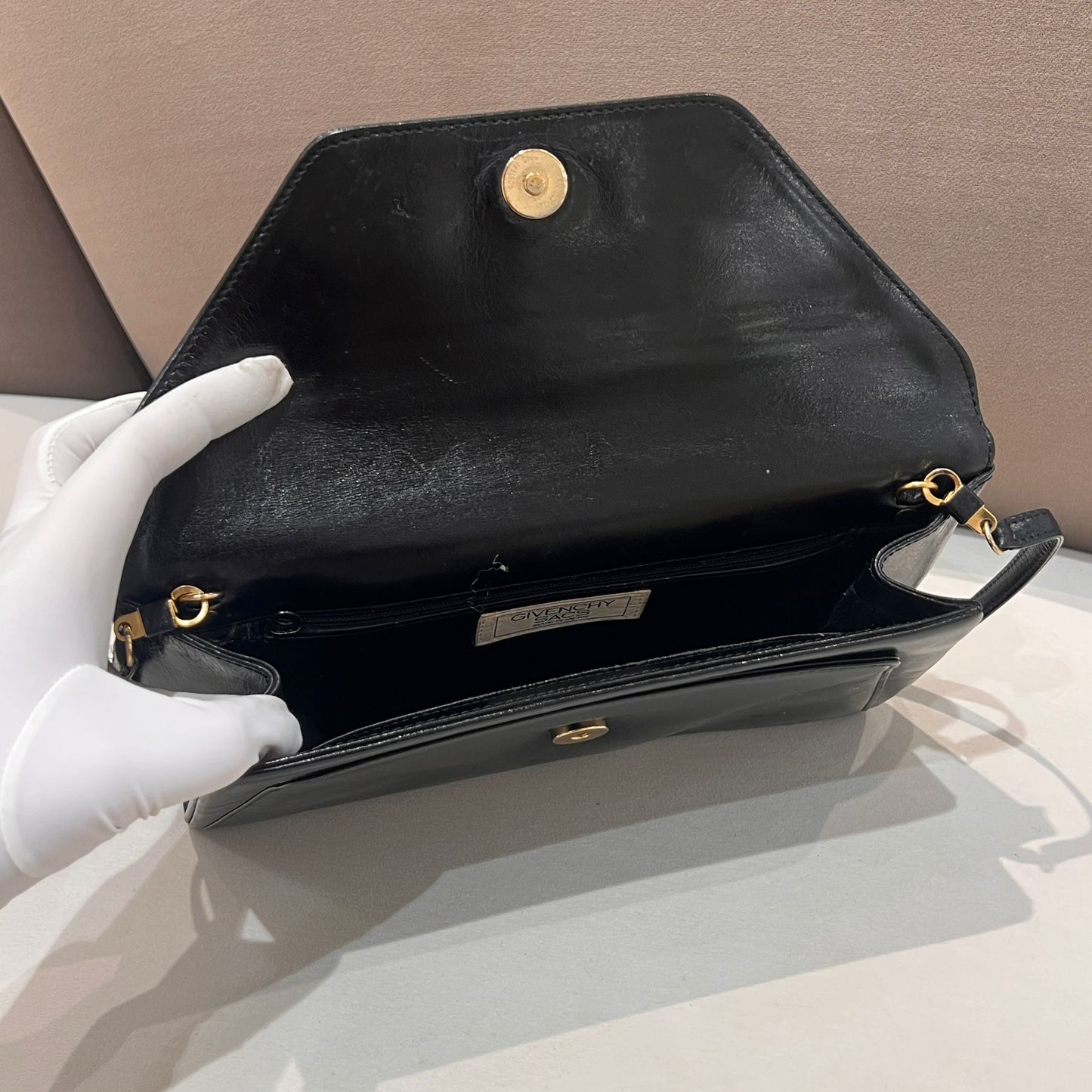Givenchy Vintage Black Leather Envelope Shoulder Bag