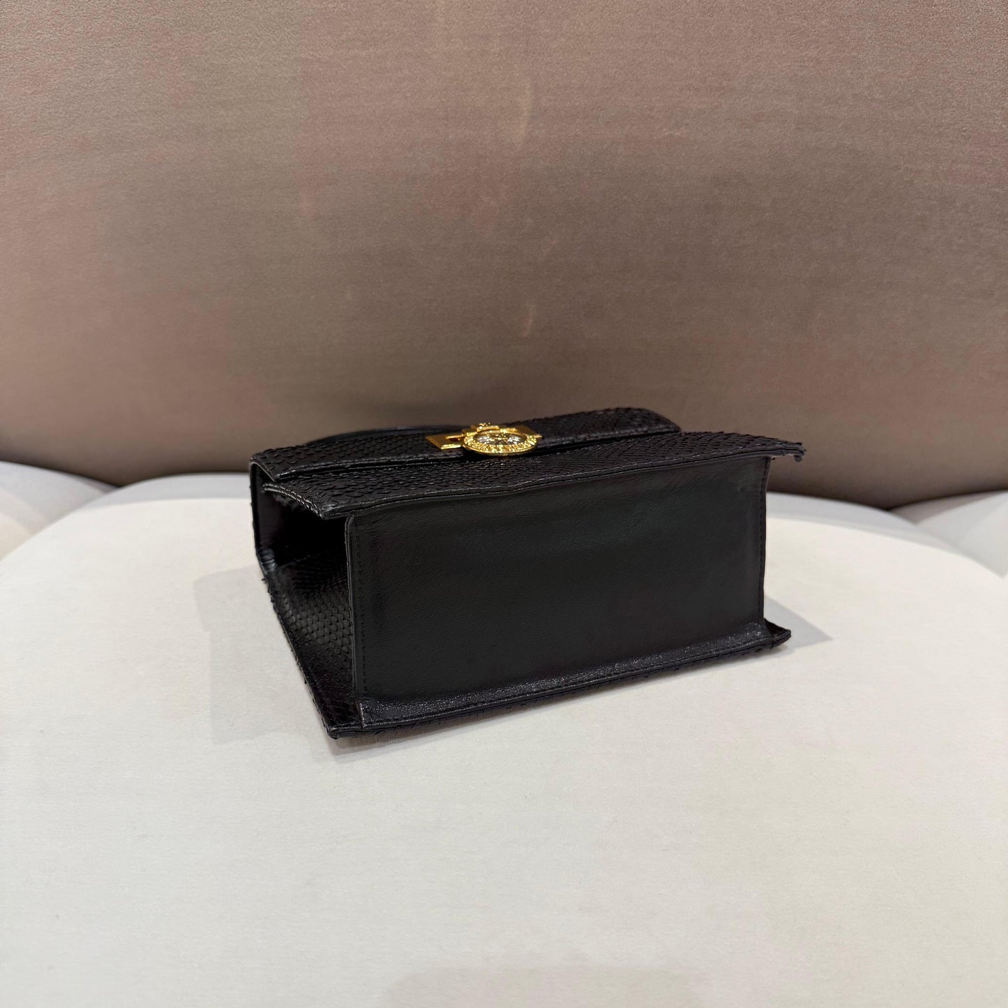 Versace Vintage Black Python Textured Top Handle Handbag