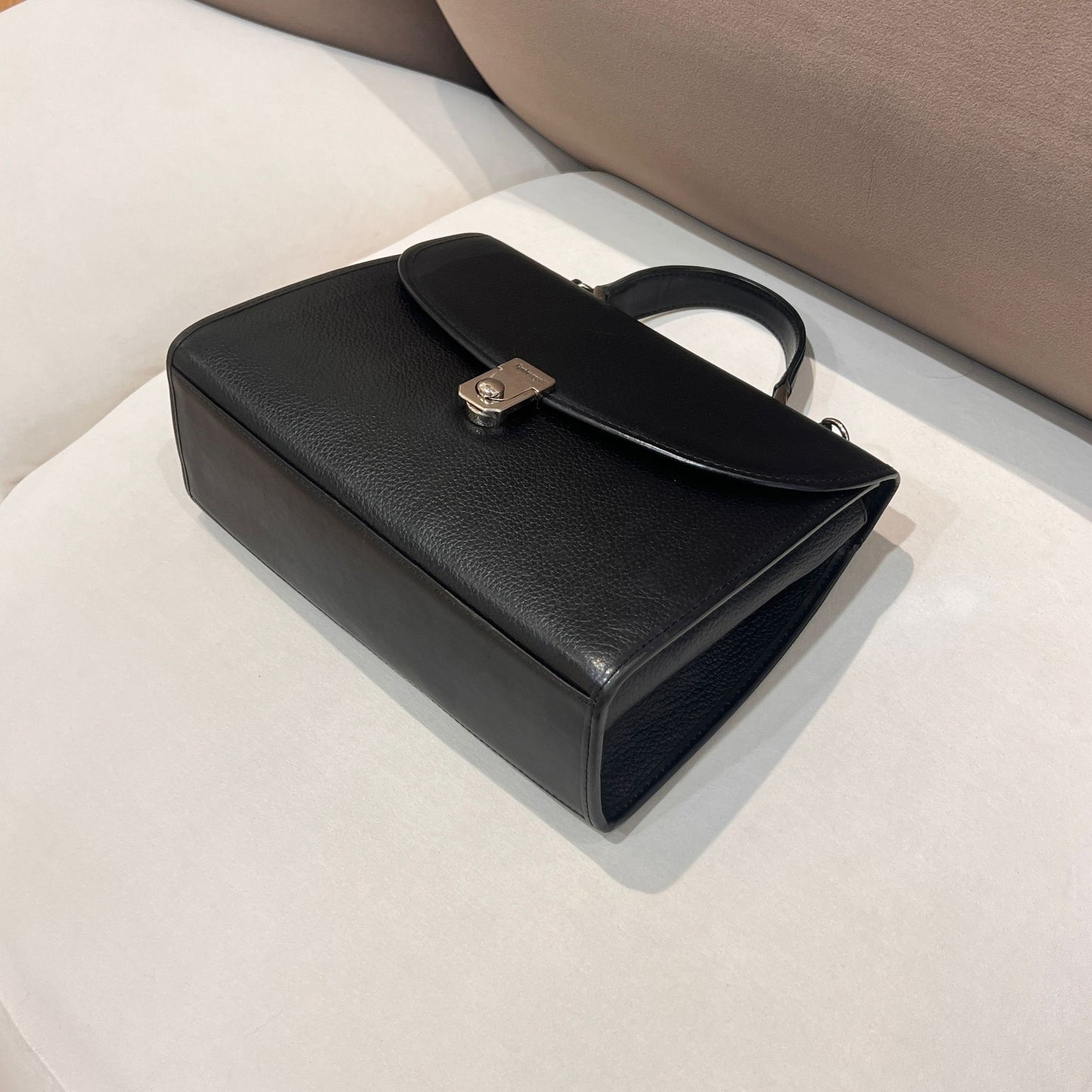 Burberry Vintage Black Grained Leather 2-Way Top Handle Handbag