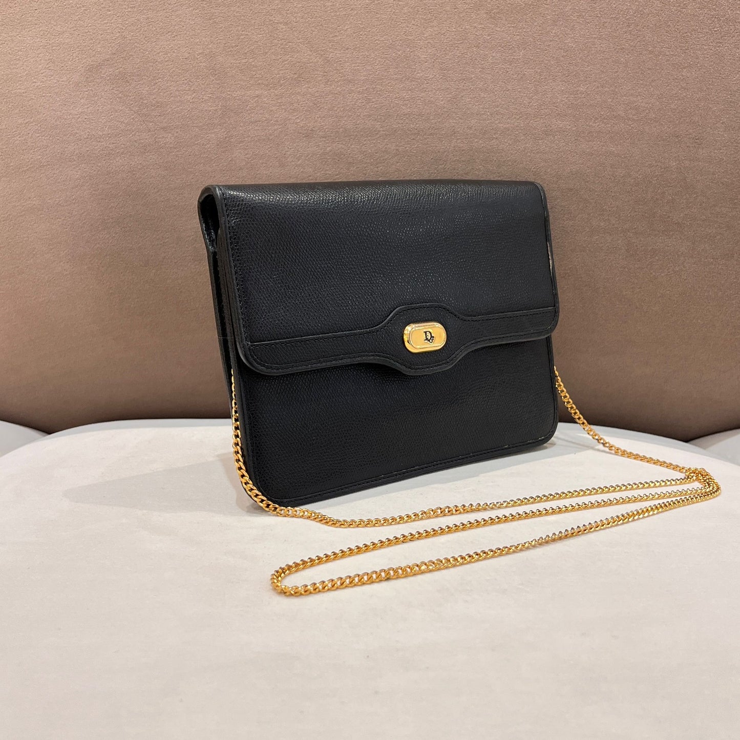 Christian Dior Vintage Black Leather Push-Lock Mini Shoulder Bag
