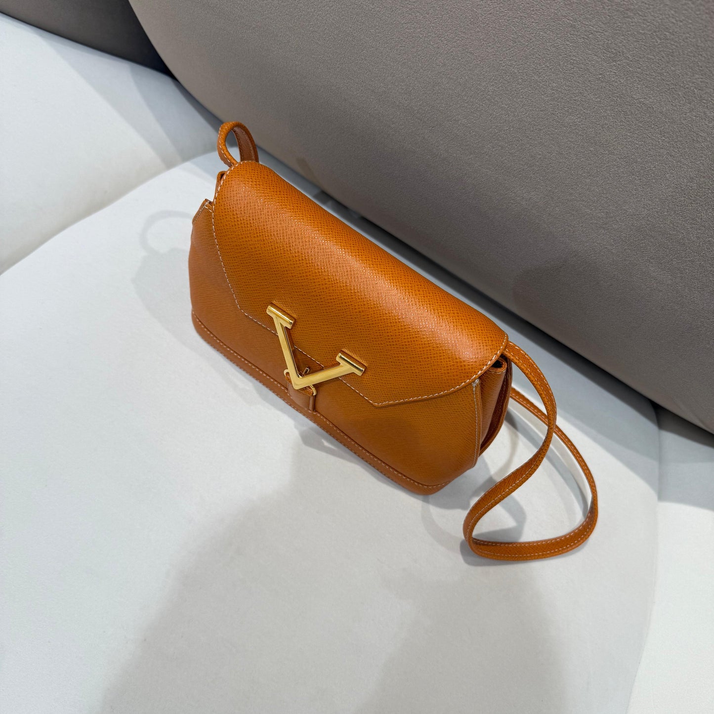 Valentino Garavani Vintage V Logo Brown Leather Shoulder Bag
