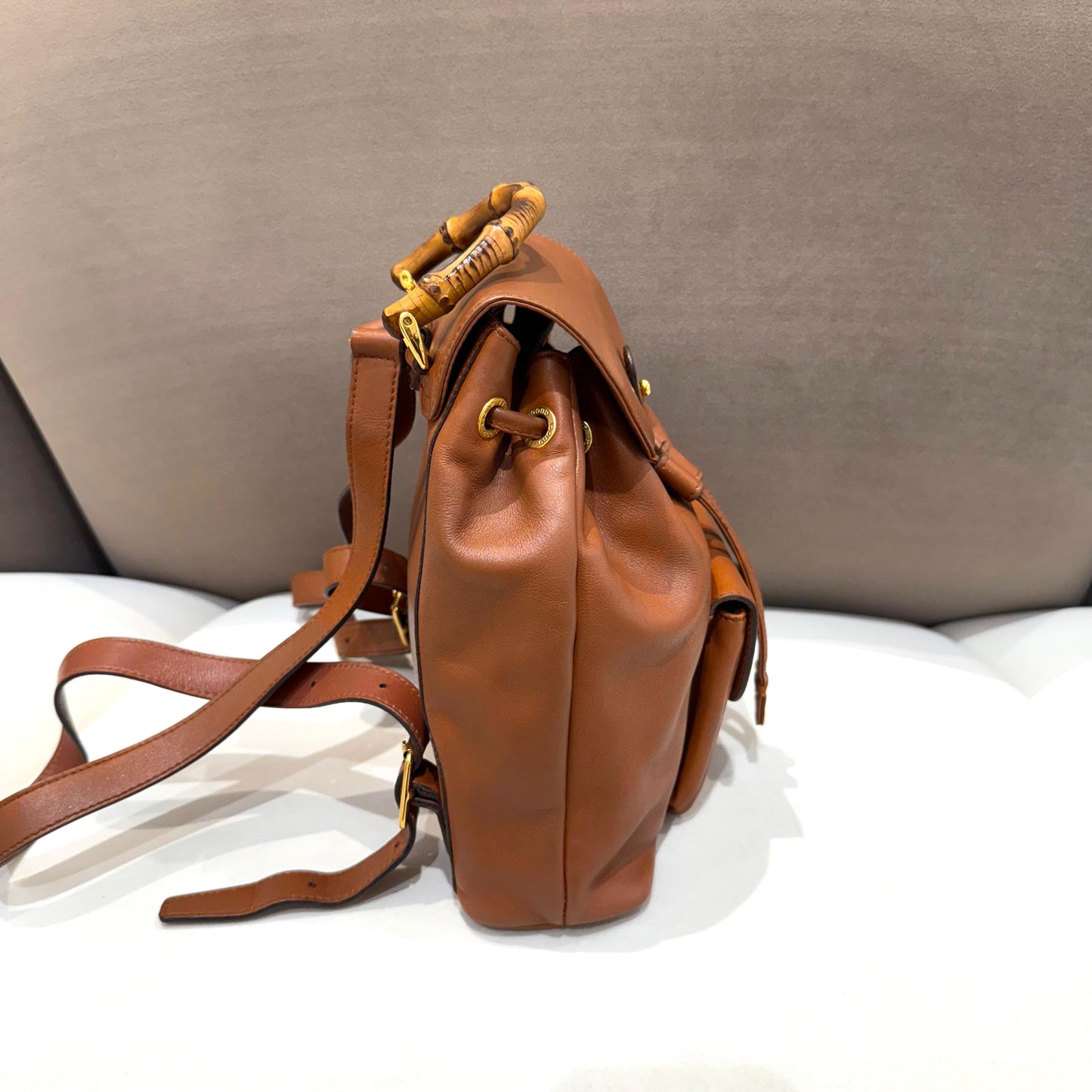 Gucci Vintage Bamboo Brown Leather Mini Backpack