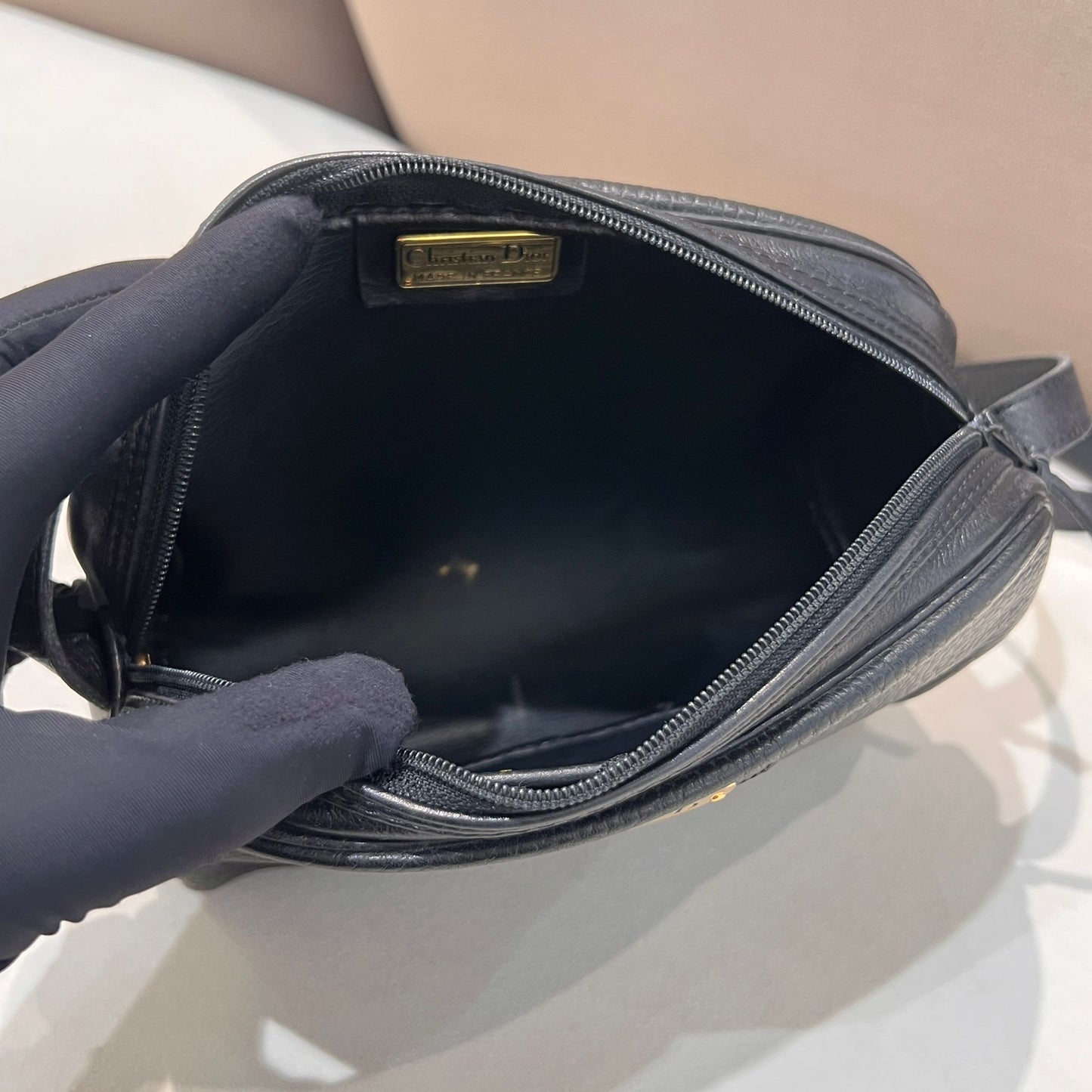 Christian Dior Vintage Cd Logo Grained Leather Black Crossbody Shoulder Bag