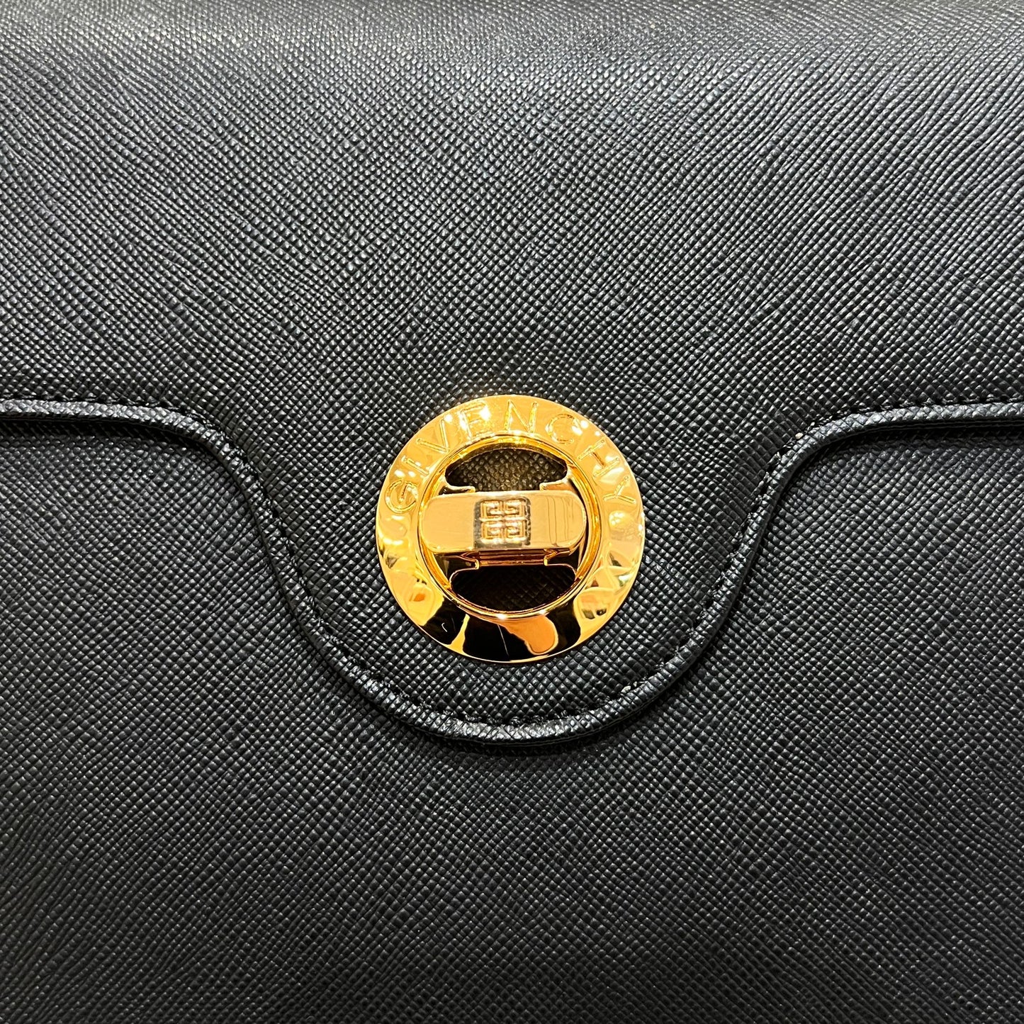 Givenchy Vintage Black Leather Turn Lock 2-Way Top Handle Bag