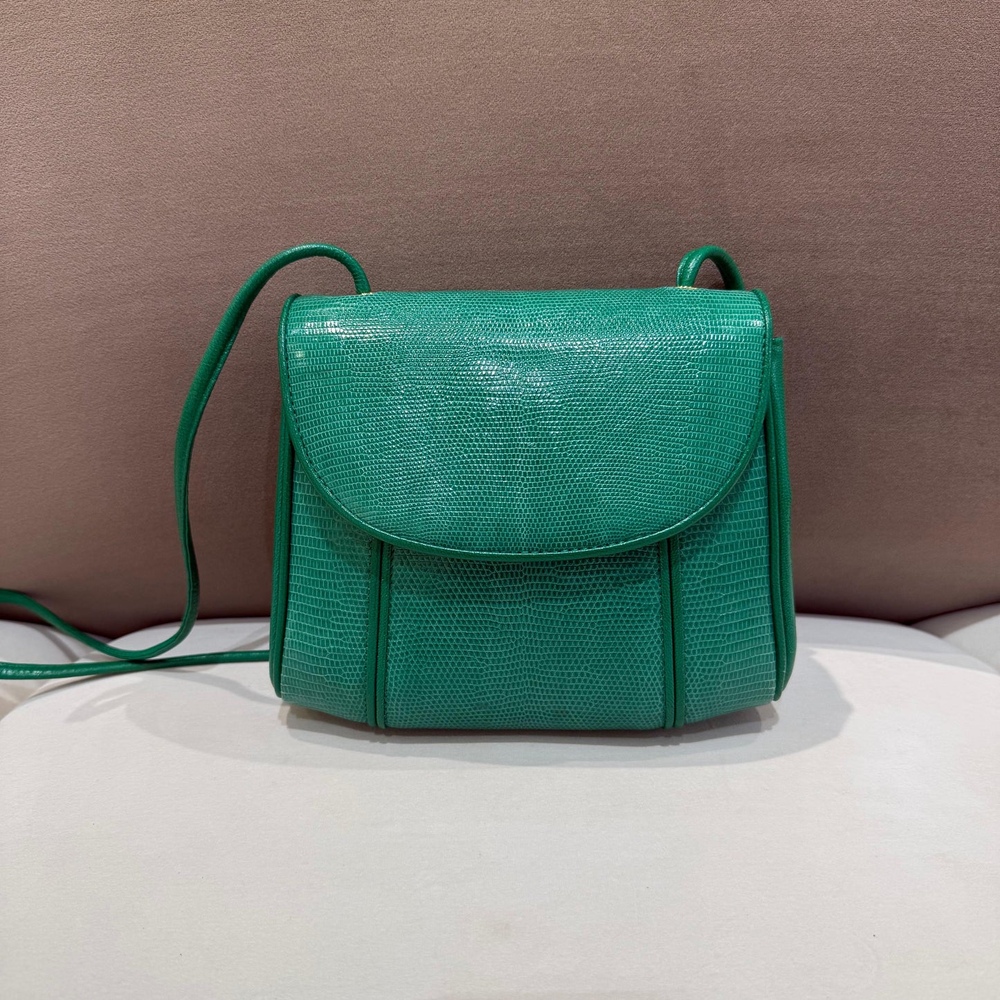Yves Saint Laurent Vintage Green Lizard Embossed Leather Shoulder Bag