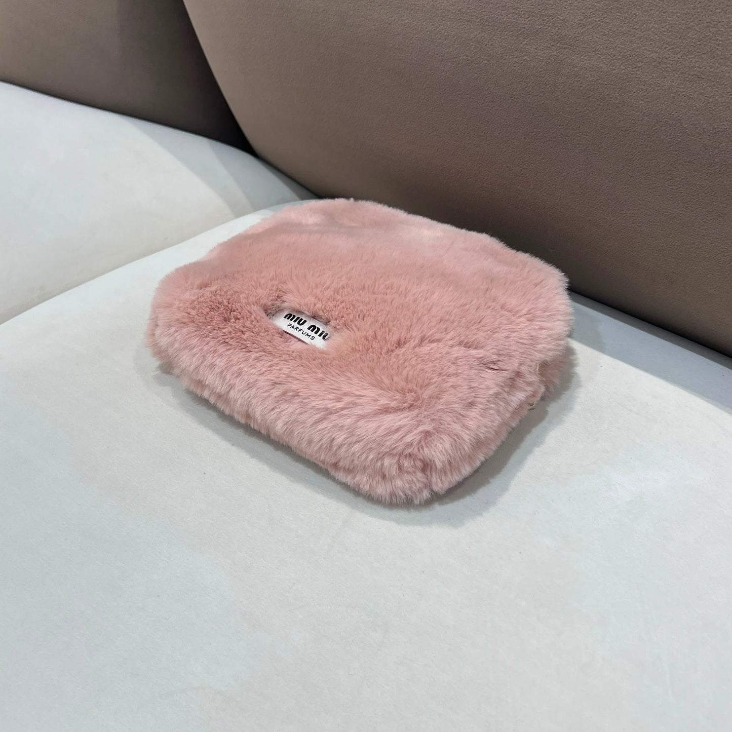 Miu Miu Pink Faux Fur Cosmetic Pouch