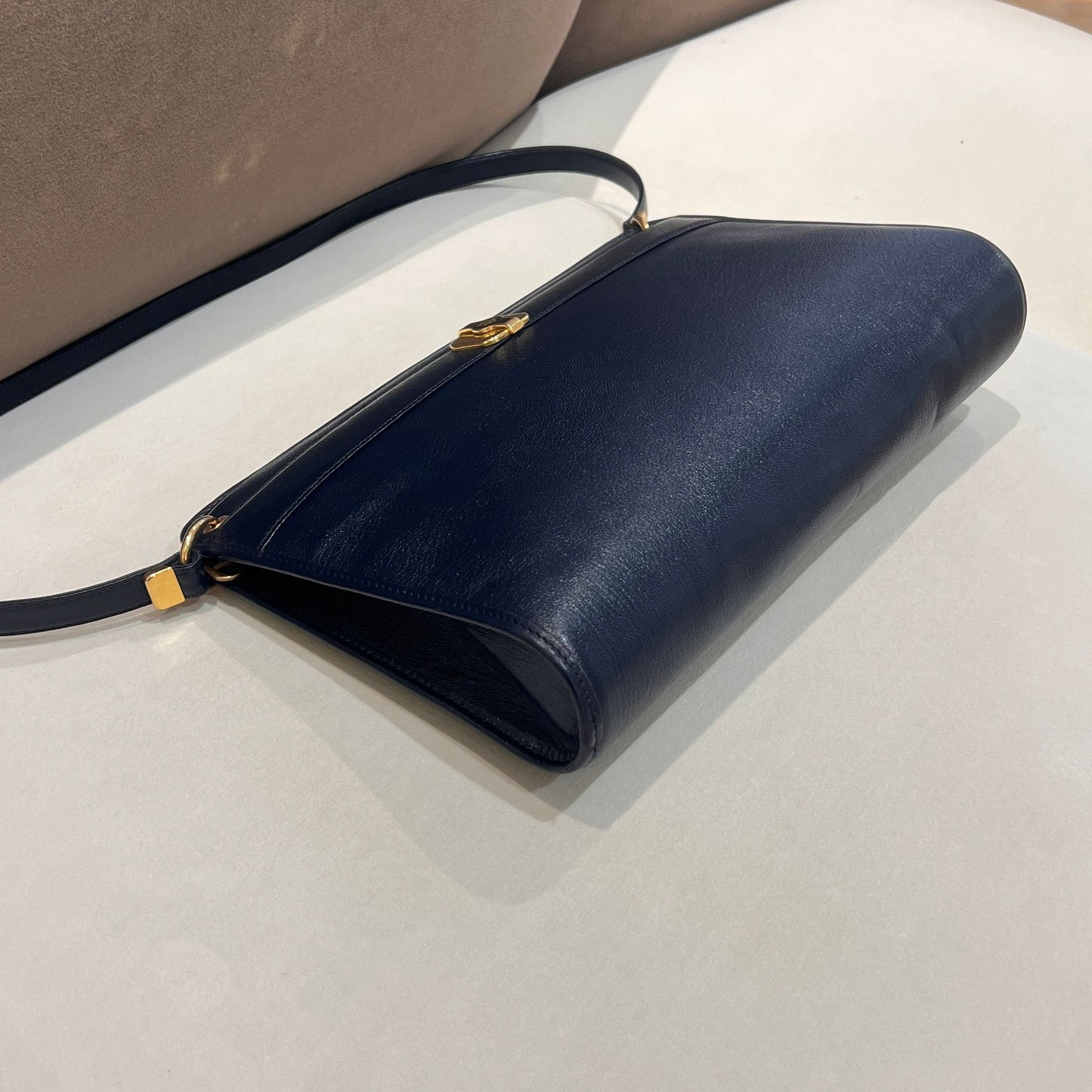 Christian Dior Vintage Navy Leather Structured Shoulder Bag