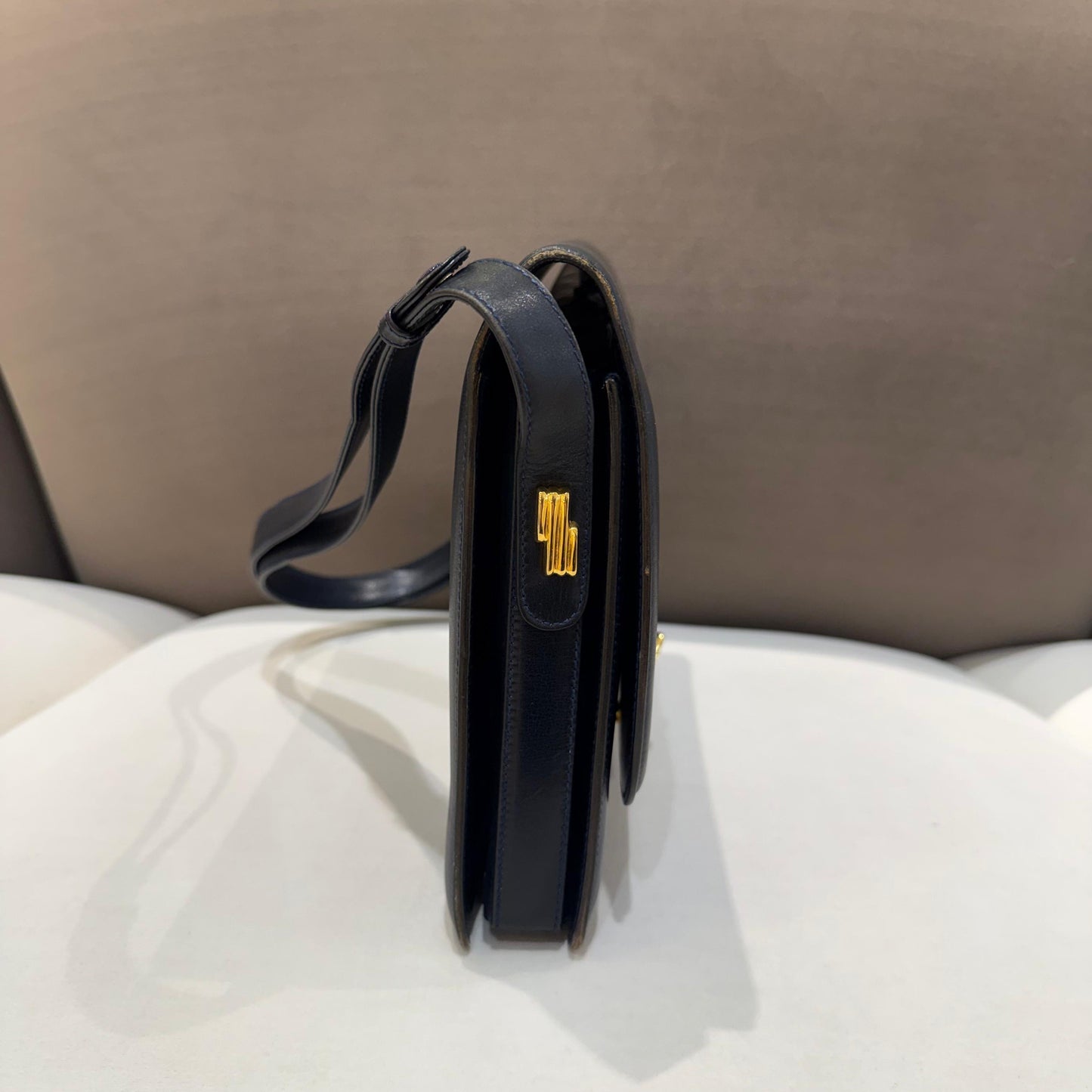 Gucci Vintage Black Leather Flap Slim Shoulder Bag