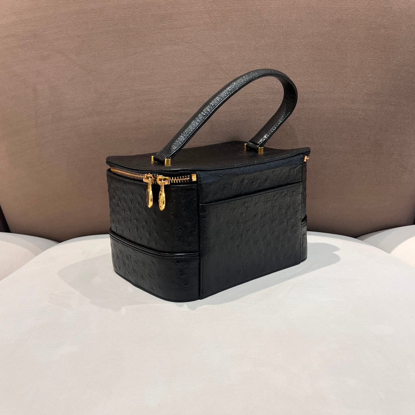 Versace Black Ostrich Leather Vanity Bag