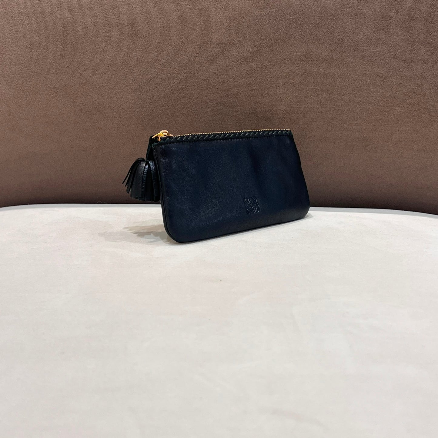 Loewe Vintage Black Nappa Leather Anagram Coin Pouch Key Case