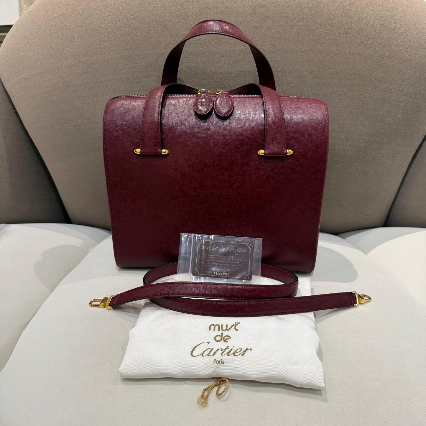 Cartier Vintage Bordeaux Leather 2-Way Top Handle Bag