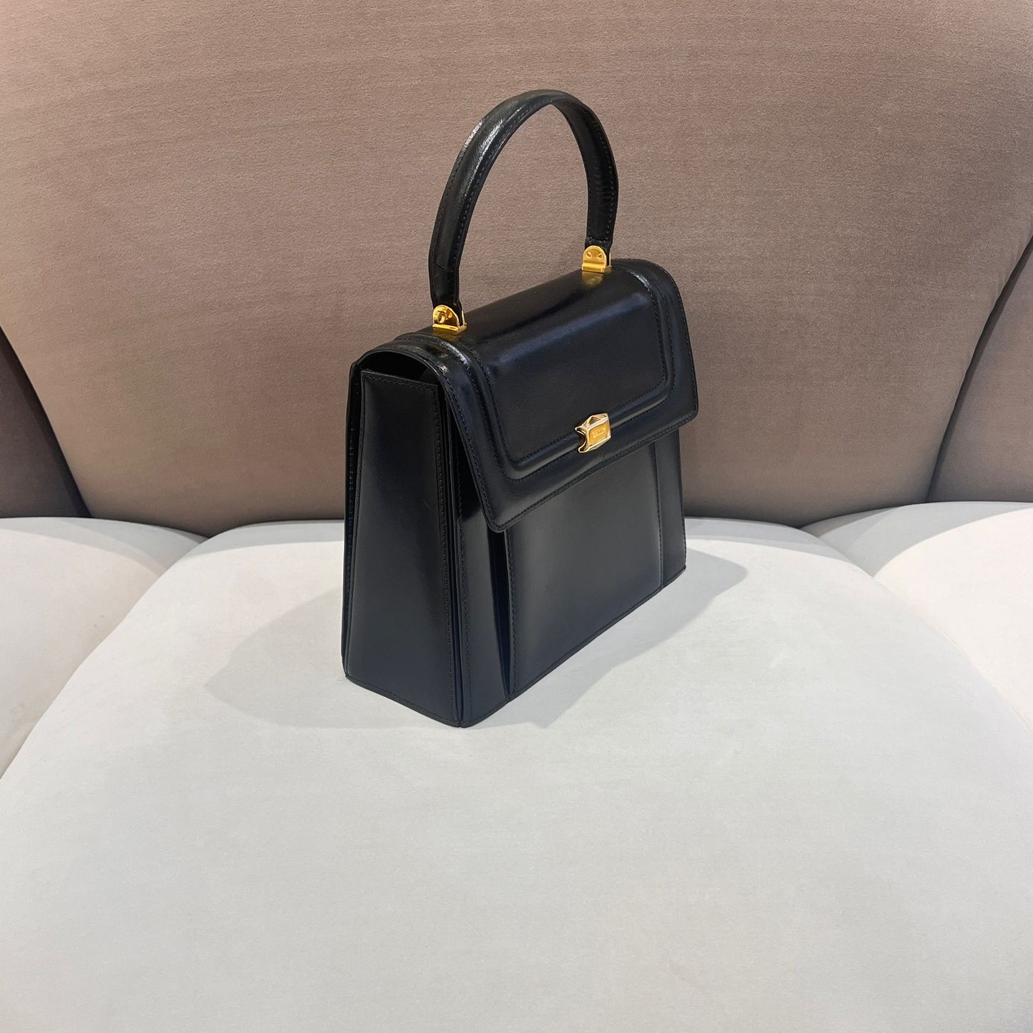 Bally Vintage Black Leather Top Handle Structured Handbag