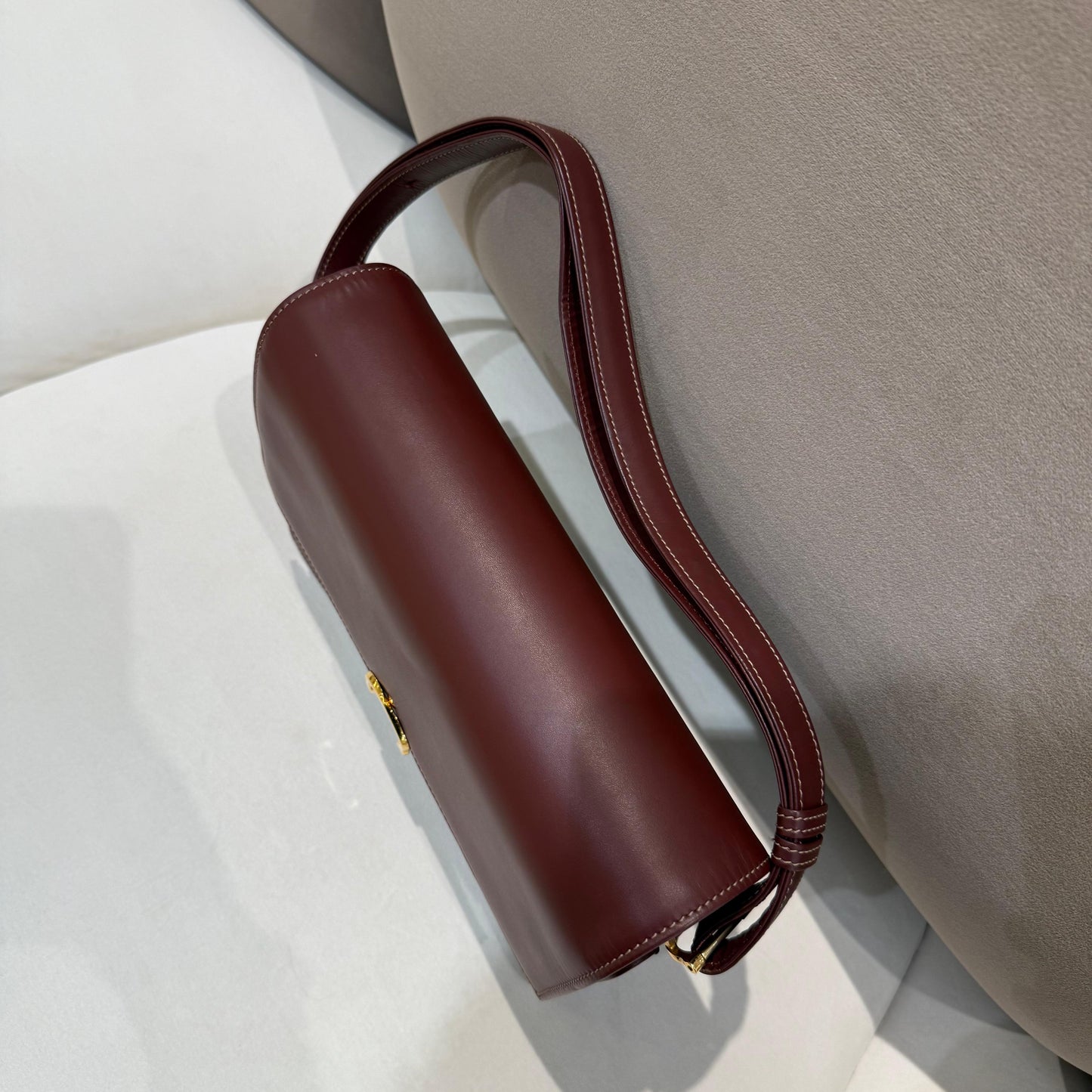 Cartier Vintage Burgundy Leather Box Shoulder Bag