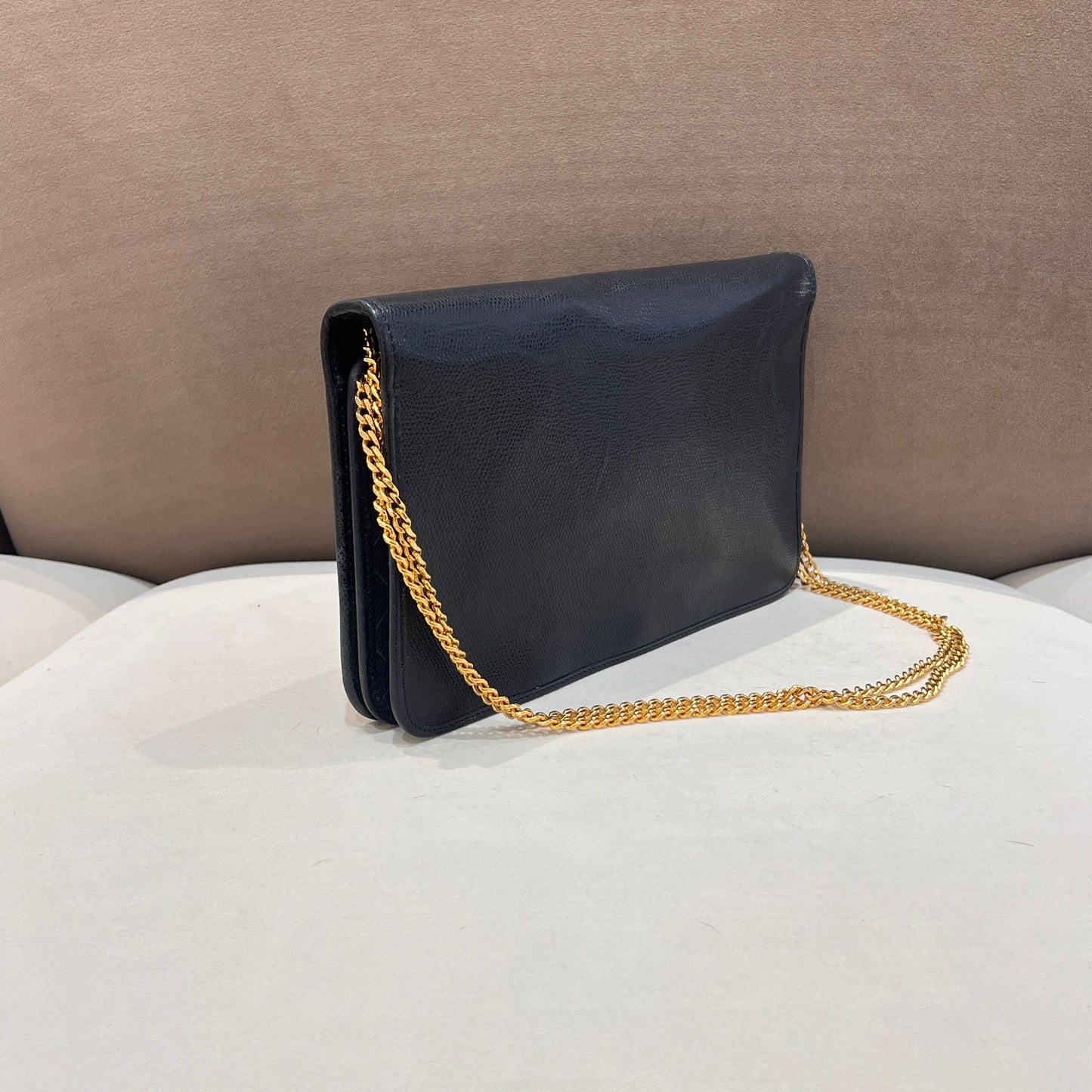 Christian Dior Vintage Cd Logo Navy Leather Chain Envelope Shoulder Bag