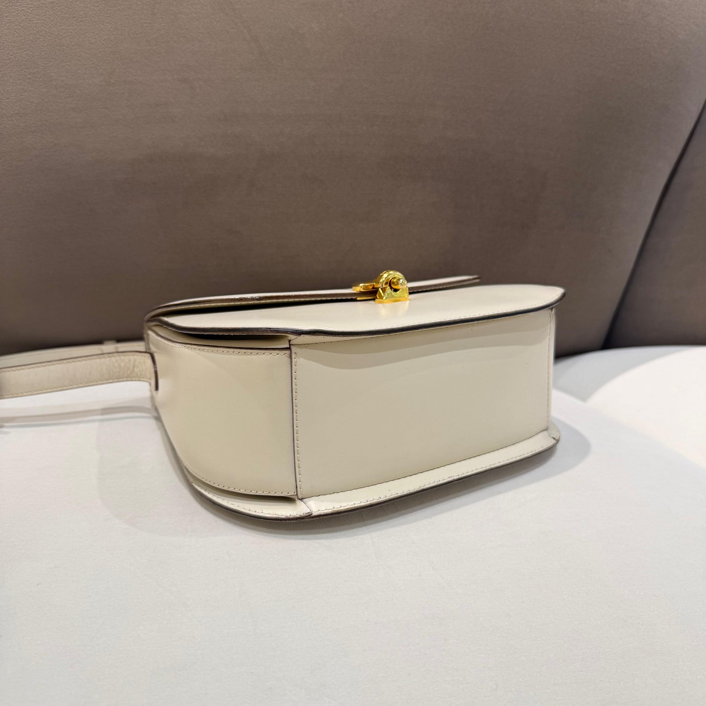 Celine Vintage Golden Lock Light Beige Leather Shoulder Bag