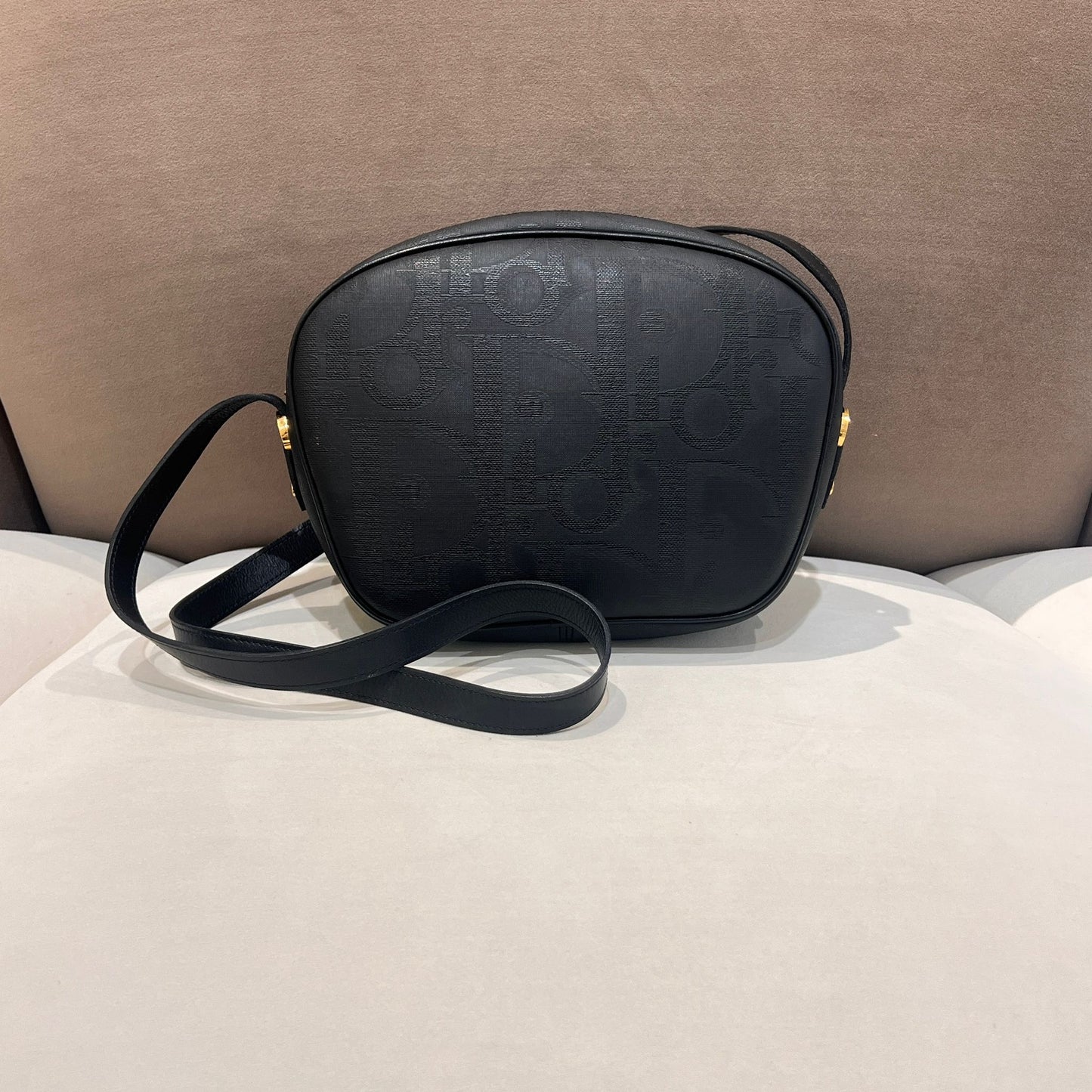 Christian Dior Vintage Black Trotter Embossed Leather Shoulder Bag